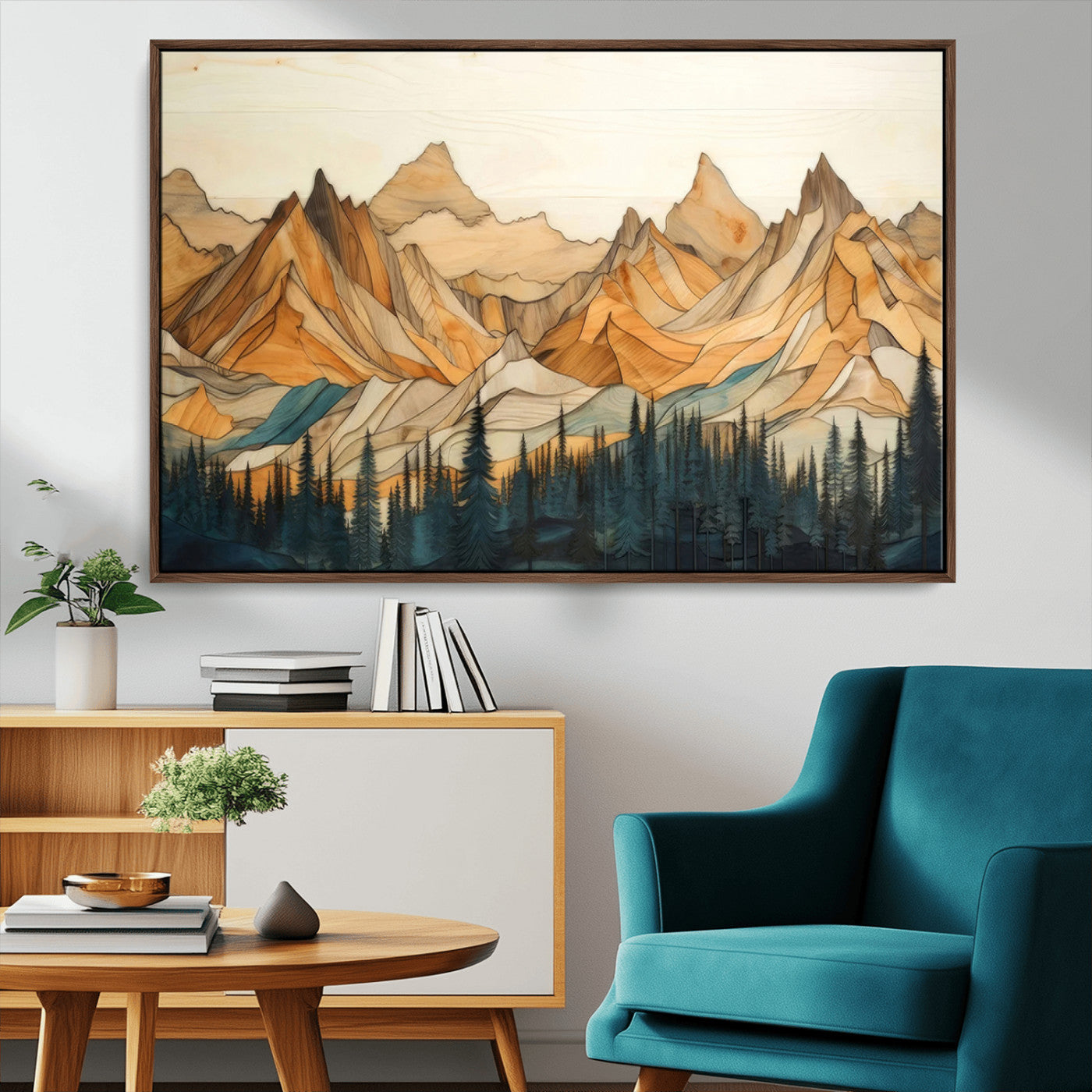 31576-MGV-CV-36X24-Rustic Wood Mountain Wall Art Print | Triptych Giclee Print Featuring Handcrafted Forest and