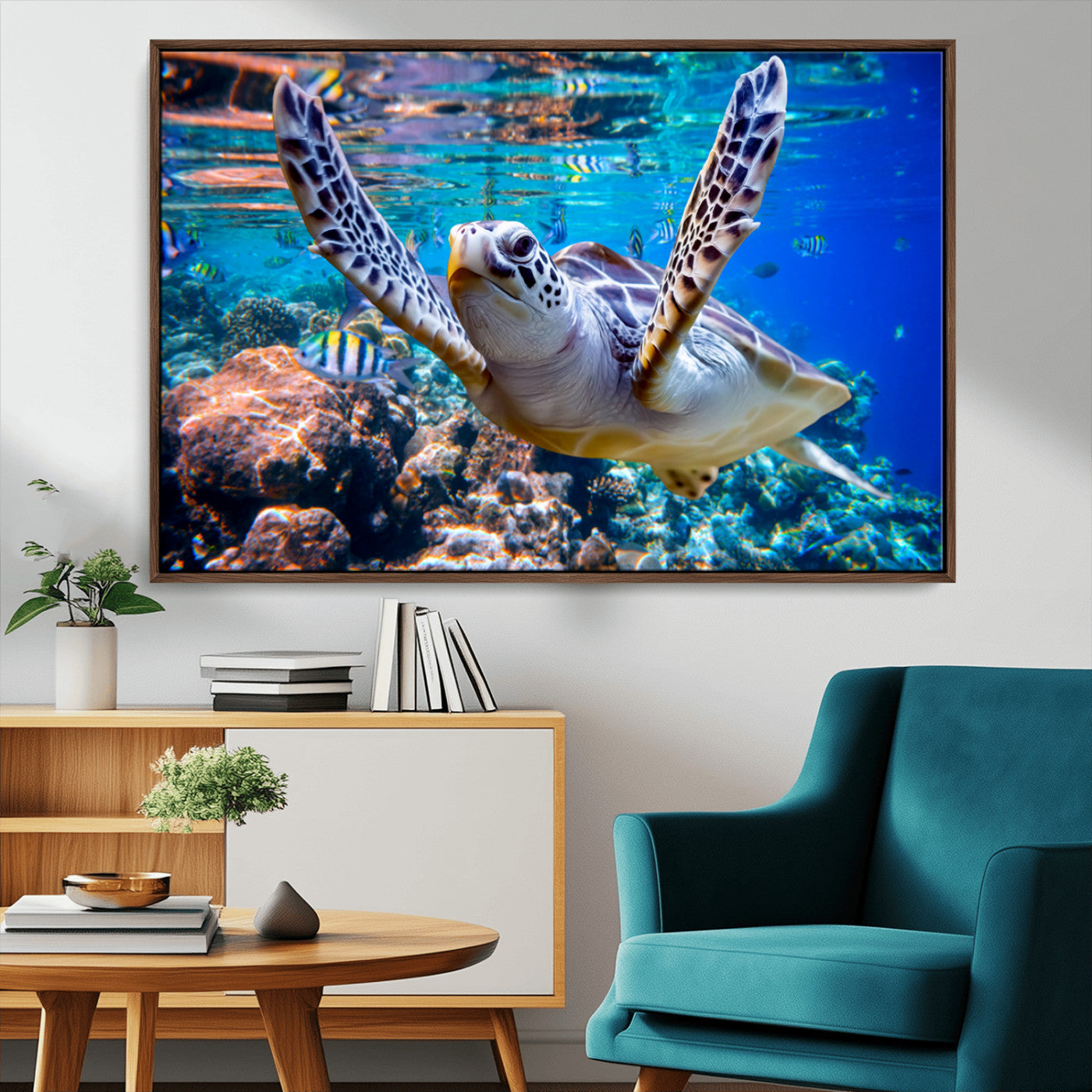 12683-MGV-CV-36X24-Underwater Sea Turtle Wall Art Canvas Print – Vibrant Ocean Coral Reef Décor, Ready to Hang