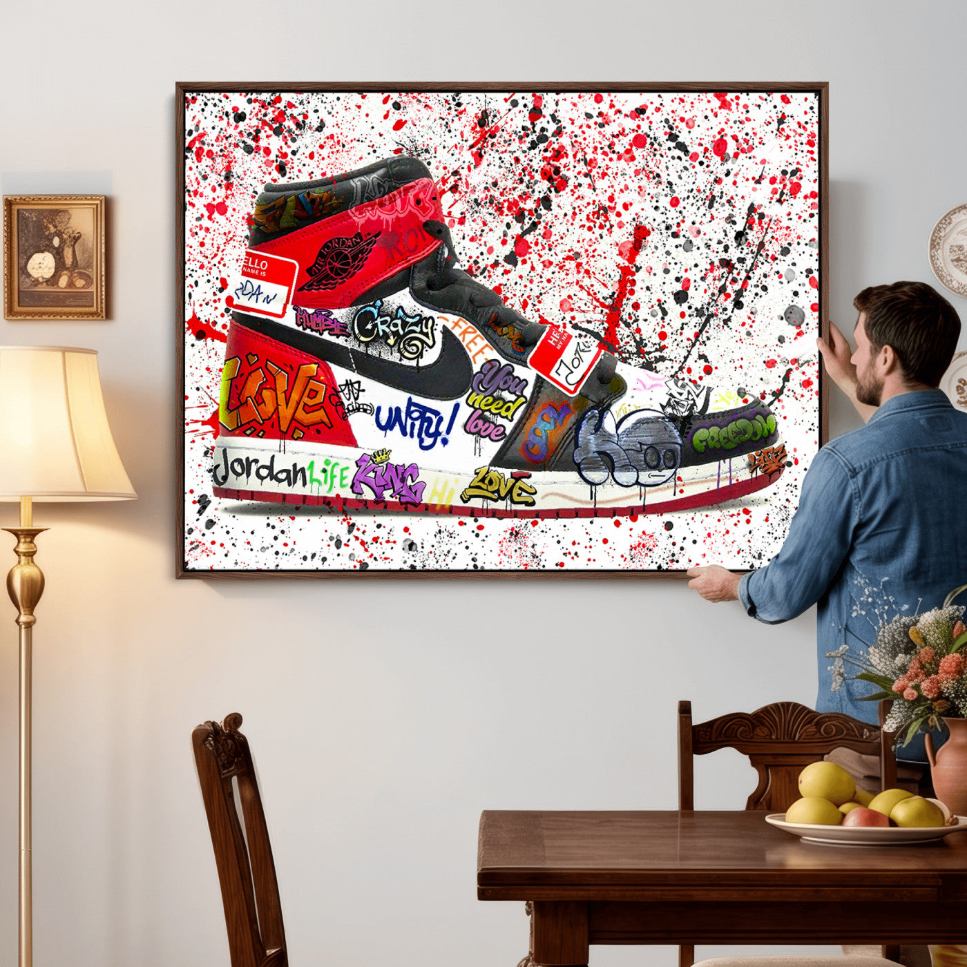 38836-MGV-CV-36X24 - Jordan Shoes Graffiti Wall Art Canvas Print- Jordan Graffiti Canvas Wall Art - Framed Perfect for