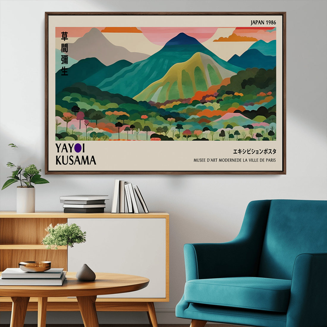 Yayoi Kusama Wall Art, Yayoi Wall Art Canvas, Vibrant Mountain Landscape Print