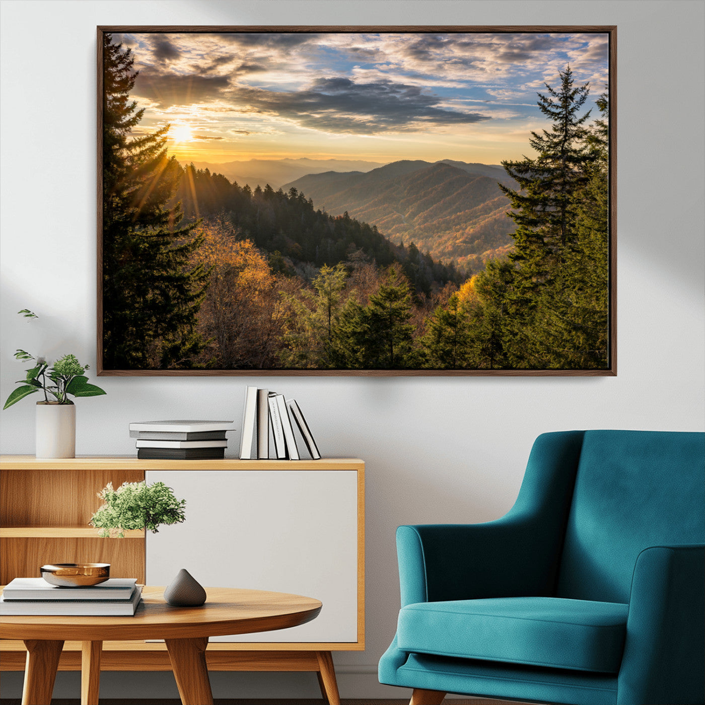 73692479-MGV-CV-36X24-Sunrise Over the Smoky Mountains Canvas Wall Art – Breathtaking Scenic Landscape Photography in a