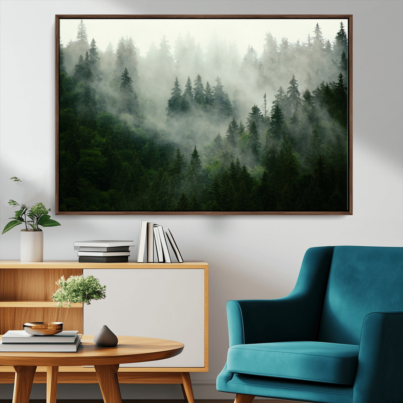 167720496-MGV-CV-36X24-Misty Forest Wall Art – Tranquil Green Woodland Canvas Print, Nature Landscape Decor for Living Room, Bedroom or Office