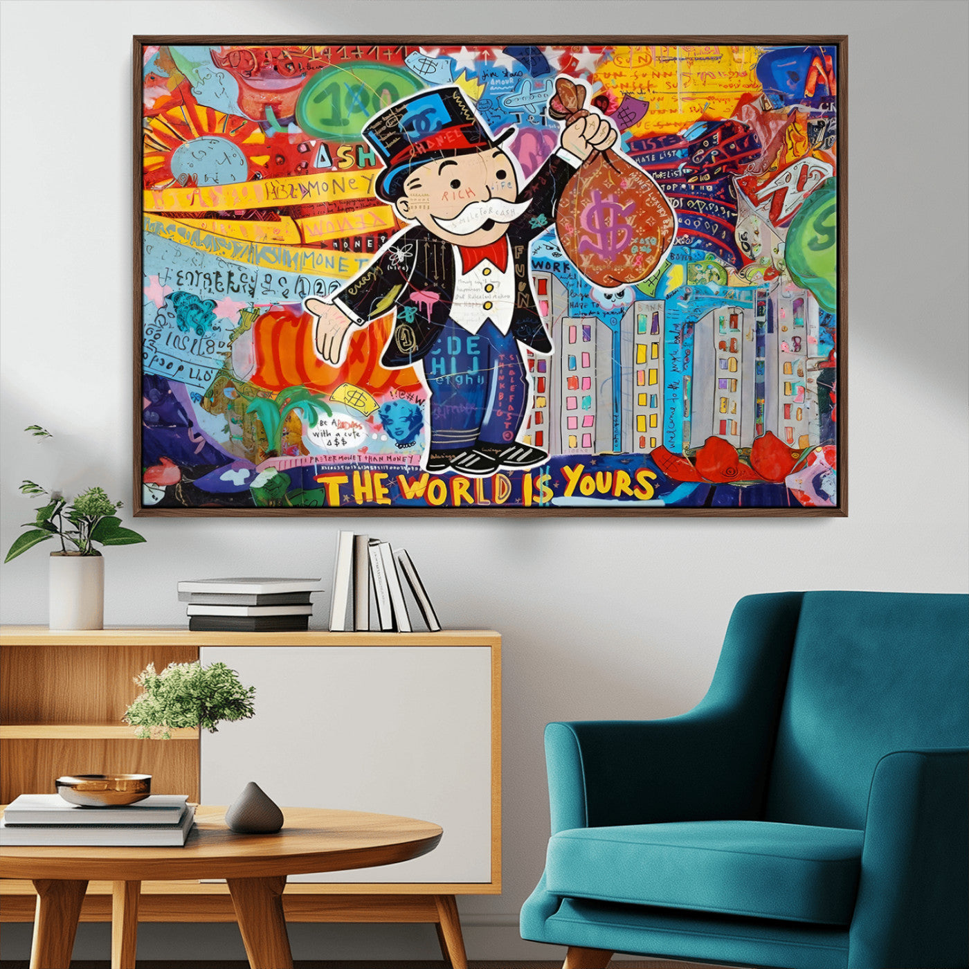 96320-MGV-CV-36X24-Pop Art Monopoly Man Canvas Wall Art Print - Bold and Colorful Street Art-Inspired Decor for Living