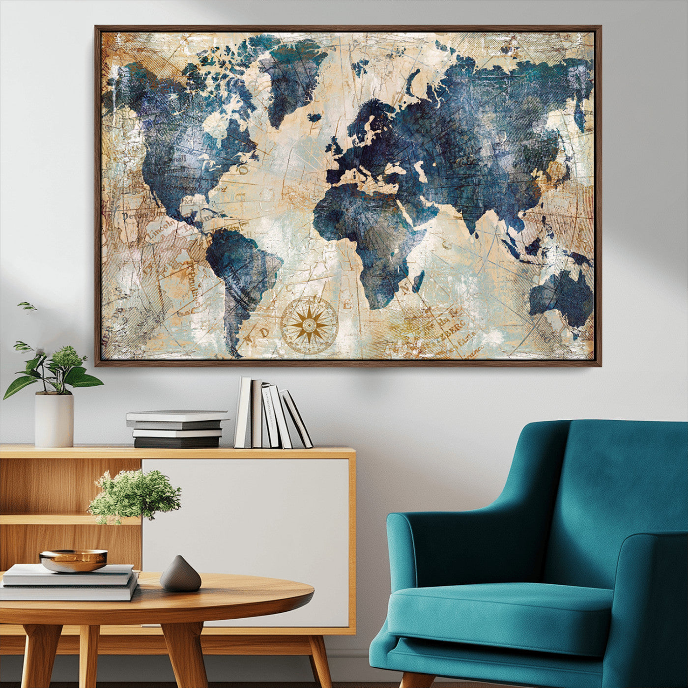 84561-MGV-CV-36X24-Push Pin World Map Canvas Print – Framed Wall Art for Couples, Travel Tracker Map, Anniversary Gift for Home Decor