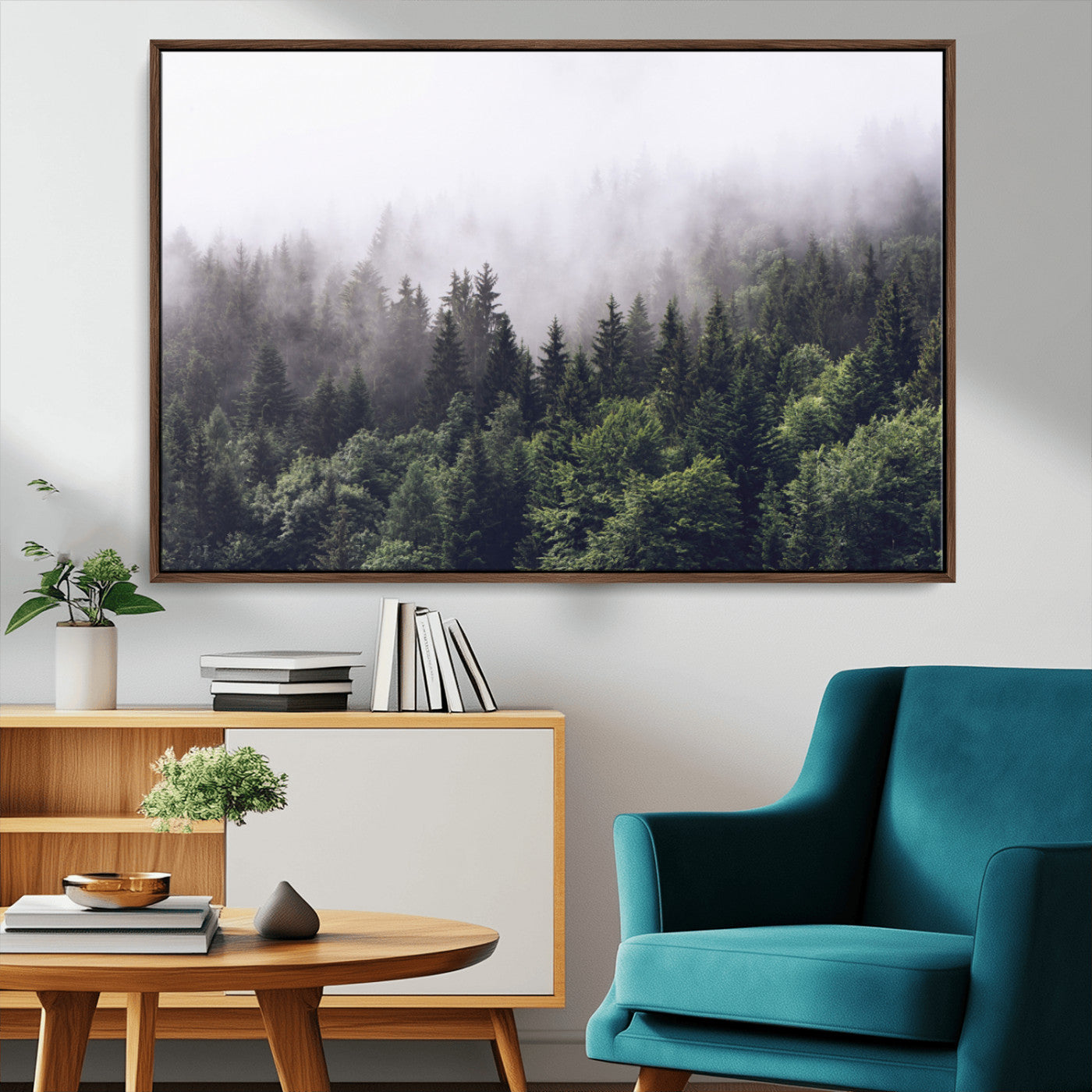 42578900-MGV-CV-36X24-Misty Forest Wall Art | Foggy Forest Canvas Print | Large Nature-Inspired Misty Tree Landscape for