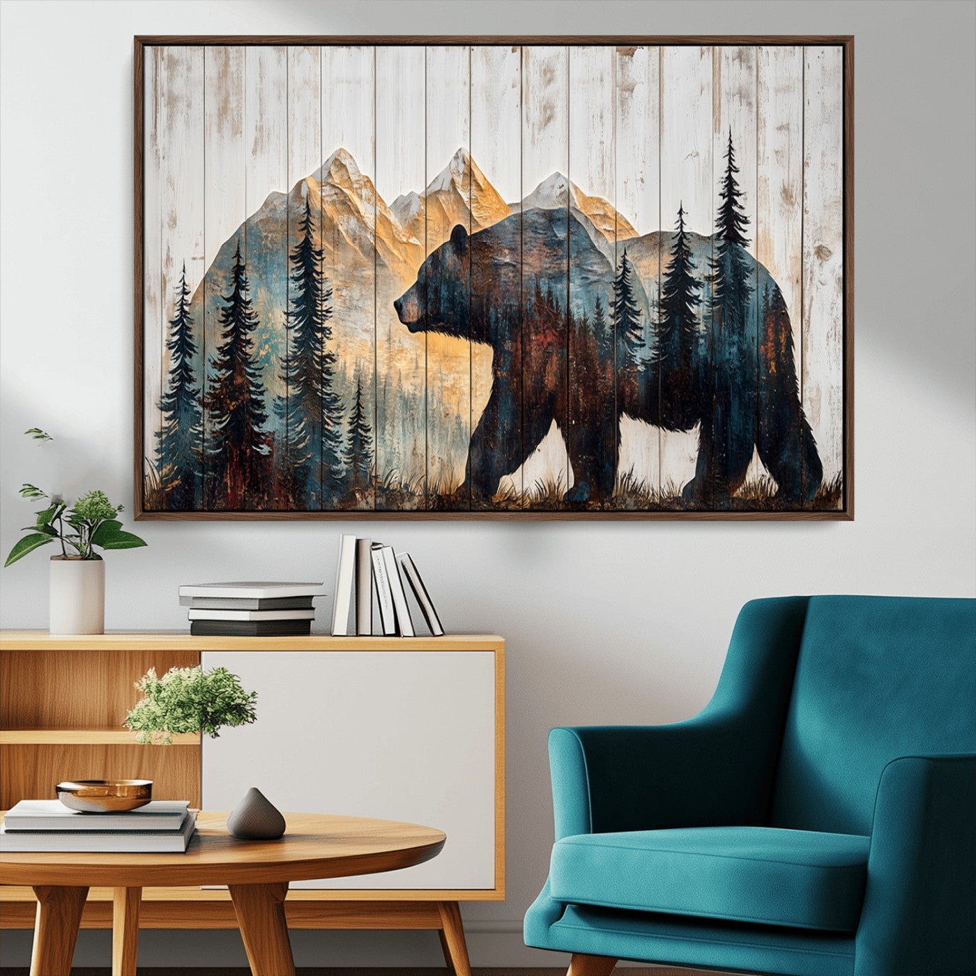 -Rustic Bear Wall Art - Grizzly 399 Bear Wall Art - Mountain Wood Canvas Wall Art - Nature Theme