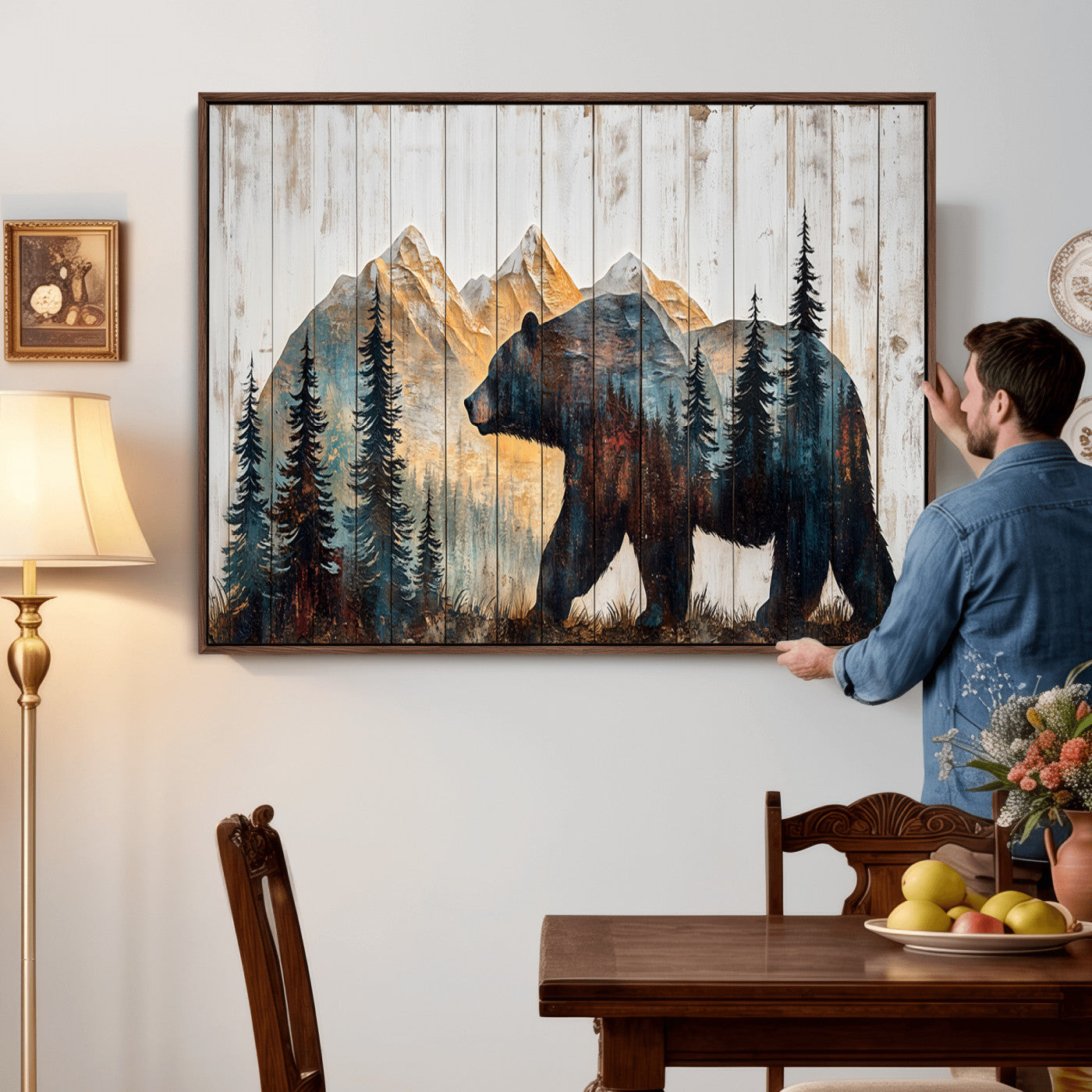 90077-MGV-CV-36X24 - Rustic Bear Wall Art - Grizzly 399 Bear Wall Art - Mountain Wood Canvas Wall Art - Nature Theme