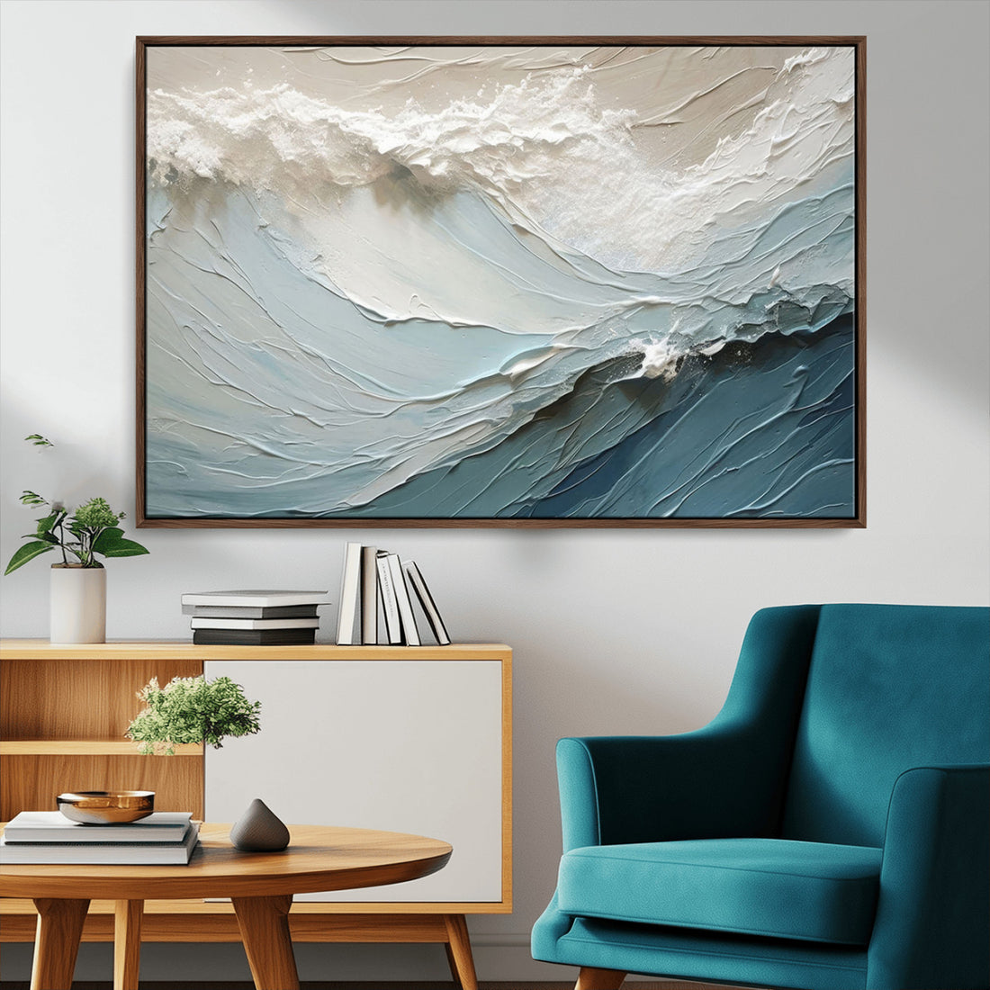 Waves Abstract Wall Art Print, Modern Framed Abstract Canvas Print for Living Room Decor