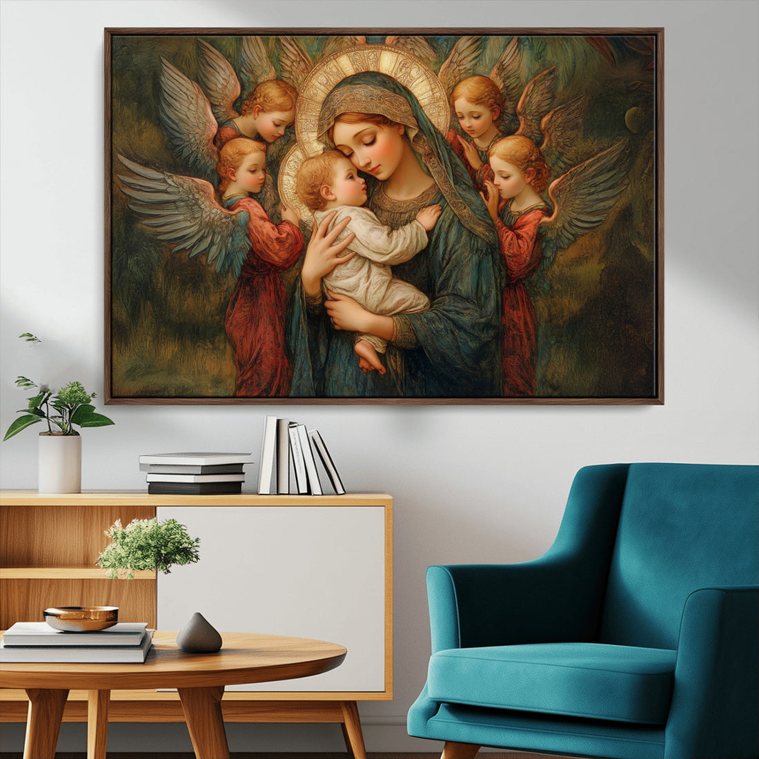 Mary Jesus Canvas Wall Art Print - Madonna and Child with Angels - Classic Christian Artwork
