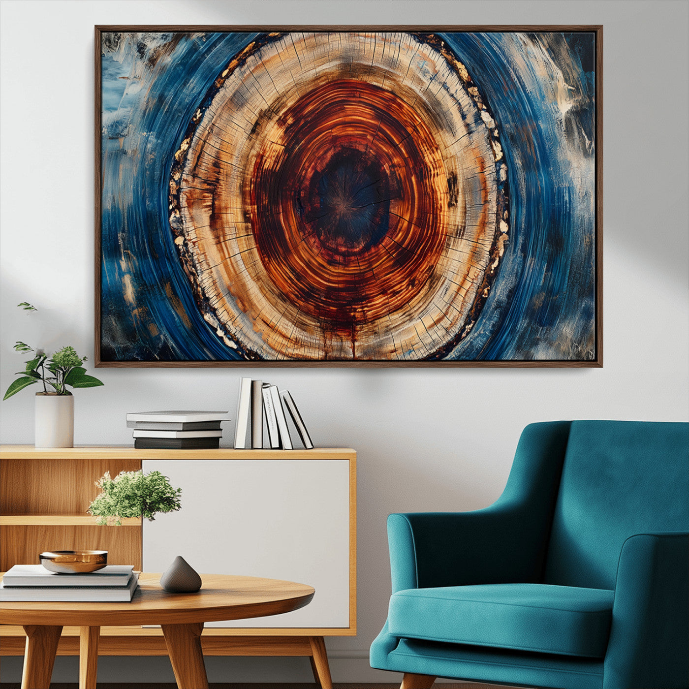 90395-MGV-CV-36X24-Abstract Framed Tree Rings Wall Decor, Wood Grain Rings Artwork Print, Nature Woodland Modern Wall