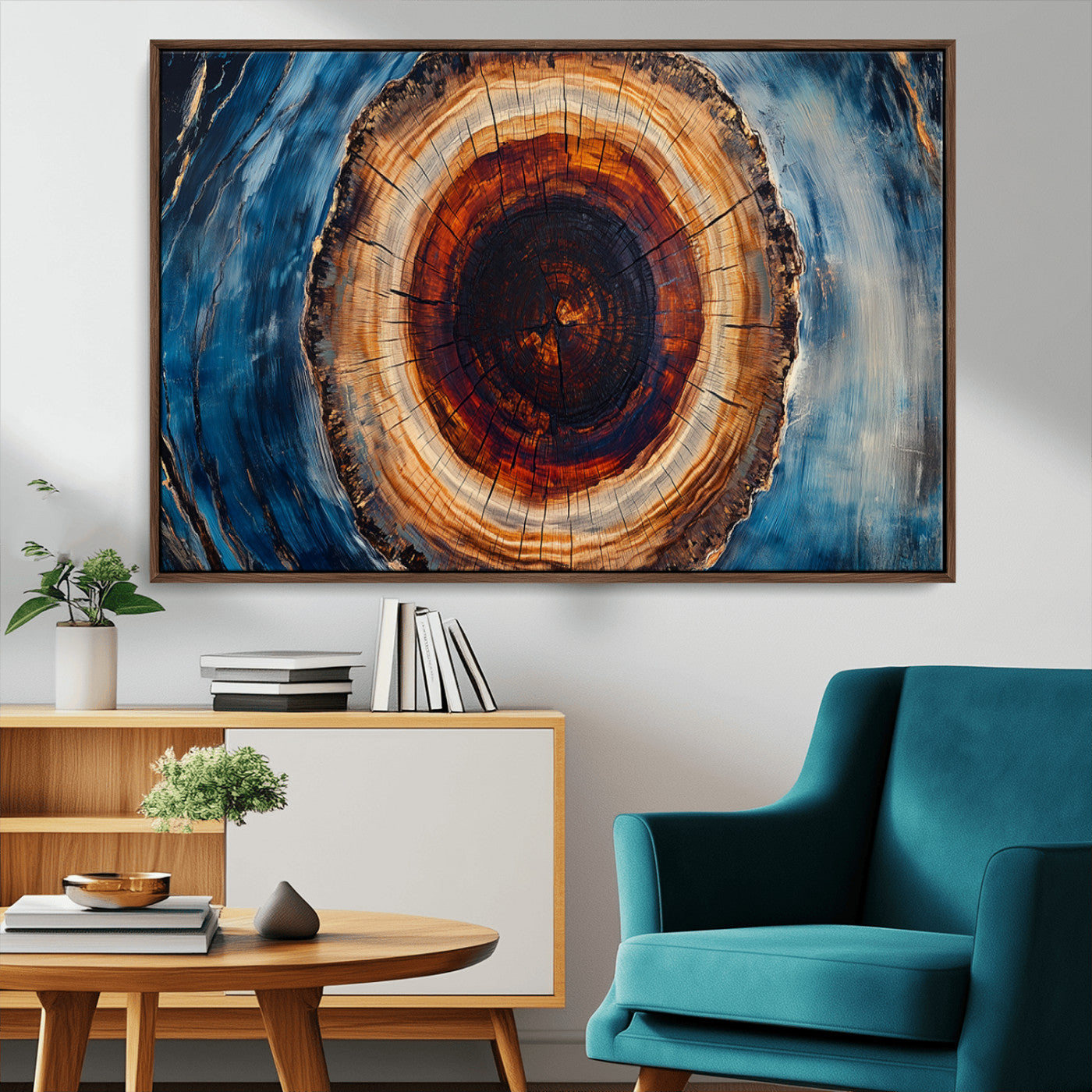 30457-MGV-CV-36X24-Framed Abstract Tree Ring Wall Art Print, Natural Rustic Wood Texture Canvas Print, Wood Tree Stump