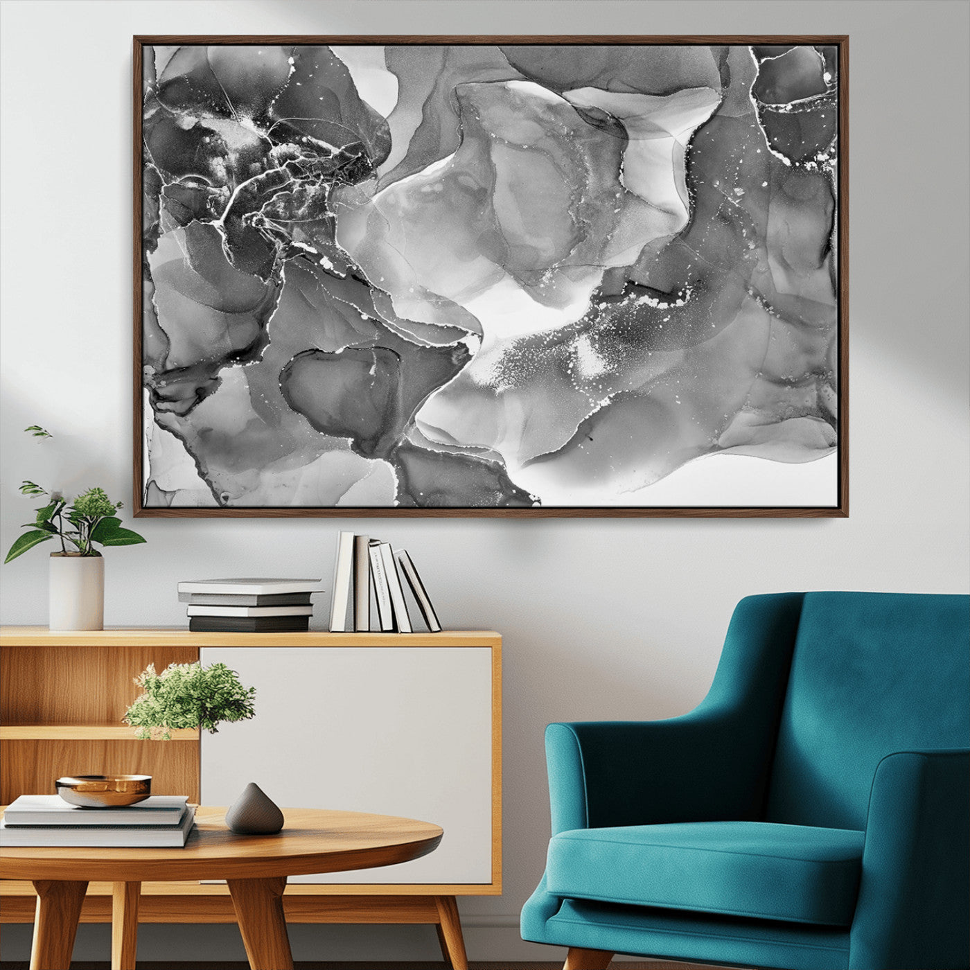 15911-MGV-CV-36X24-Black White Abstract Canvas Wall Art - Fluid Ink Artwork - Modern Luxury Wall Decor for Contemporary