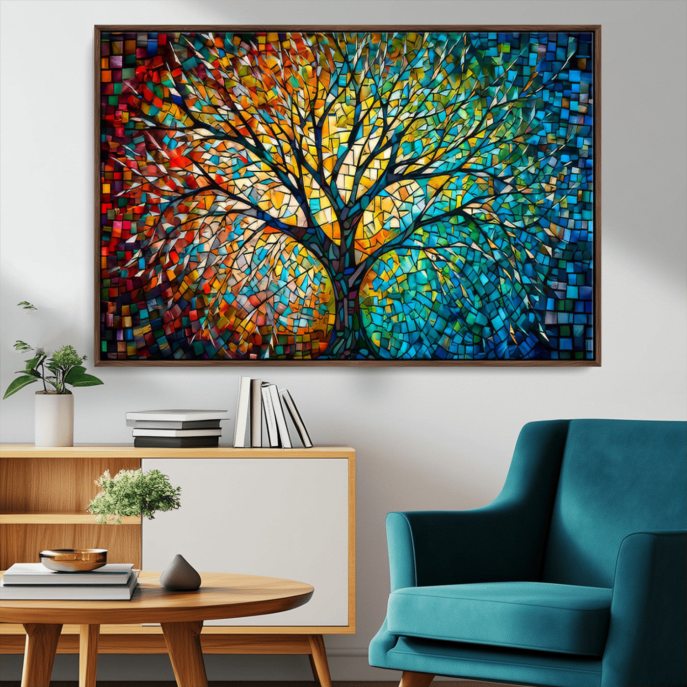99325-MGV-CV-36X24-Yggdrasil Tree of Life Wall Art Print Canvas | Mosaic Style 3-Panel Canvas Print