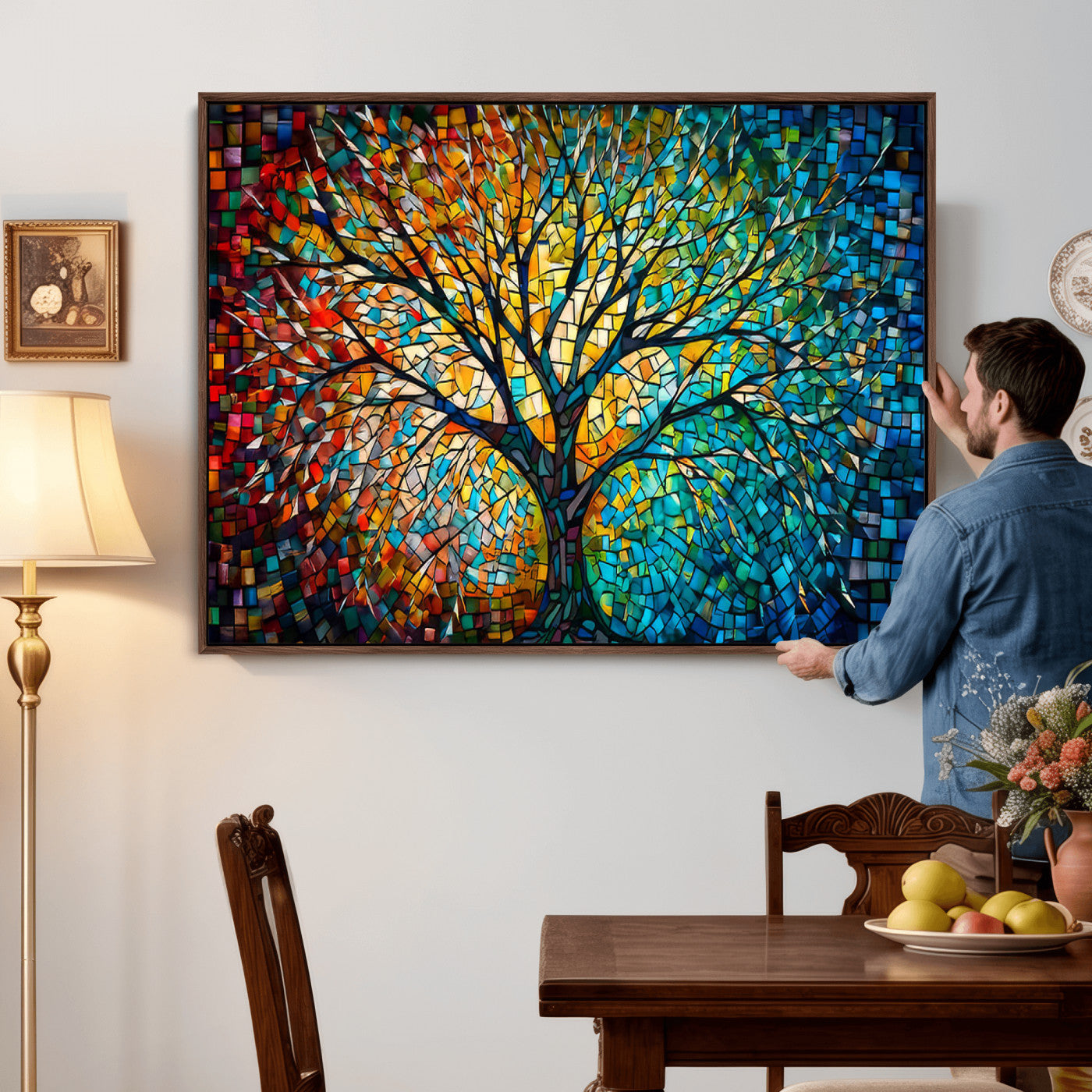 99325-MGV-CV-36X24 - Yggdrasil Tree of Life Wall Art Print Canvas | Mosaic Style 3-Panel Canvas Print