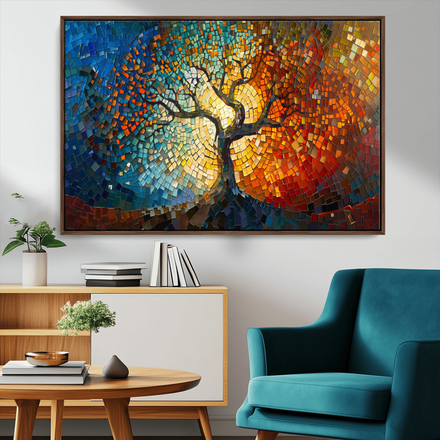 66056-MGV-CV-36X24-Mosaic Tree Canvas Wall Art Canvas Print – Vibrant Stained Glass-Inspired Tree of Life - Ready to