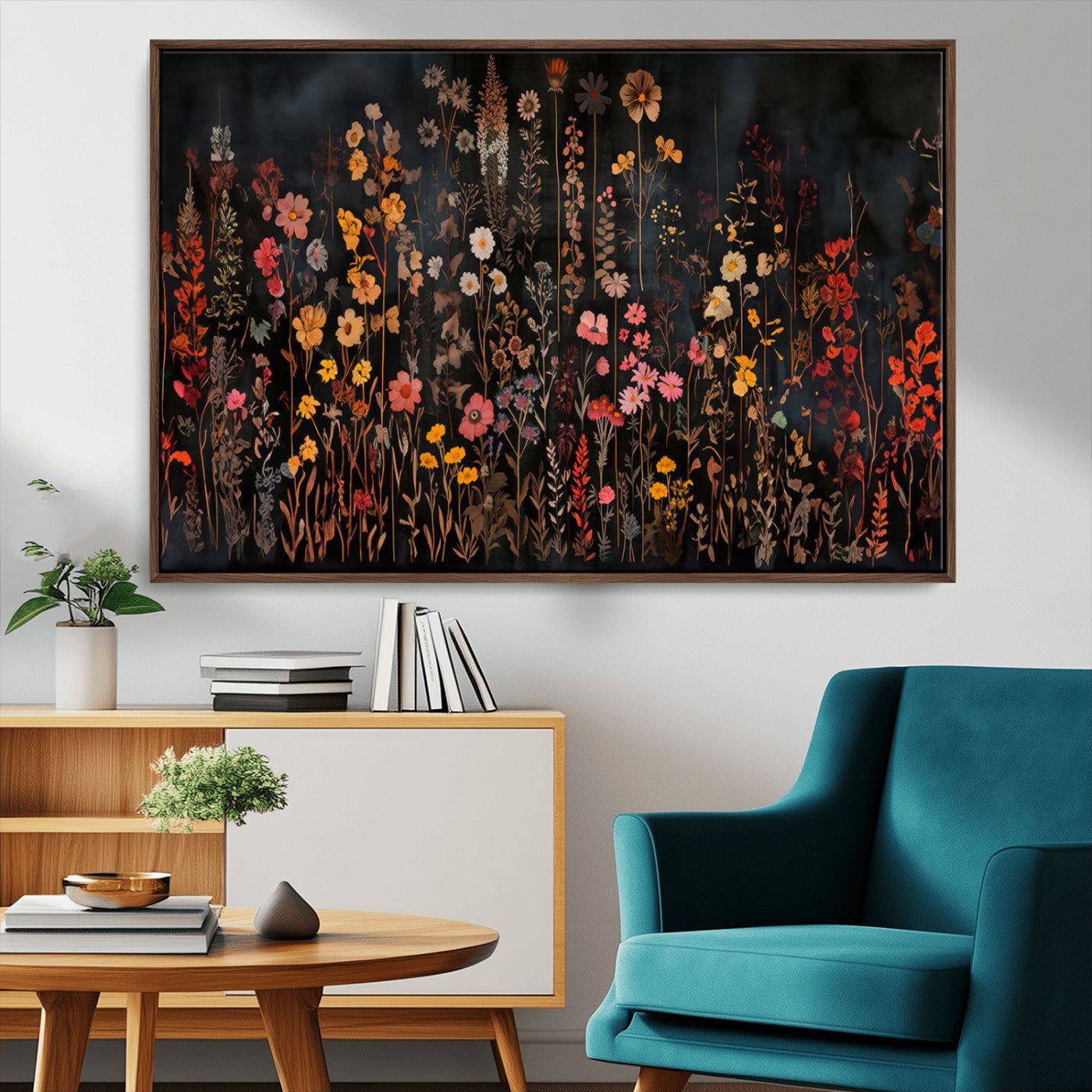 41653-MGV-CV-36X24-Dark Floral Canvas Wall Art - Moody Botanical Flower Print - Rustic Floral Wall Decor for Home -