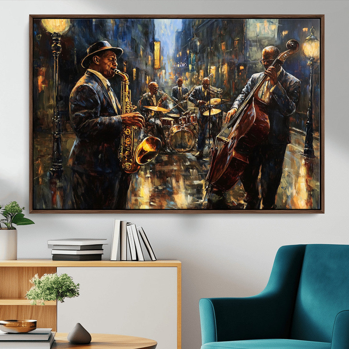 36990-MGV-CV-36X24-Jazz Canvas Wall Art Print - Abstract African American Music Art - Framed Posters for Living Room or