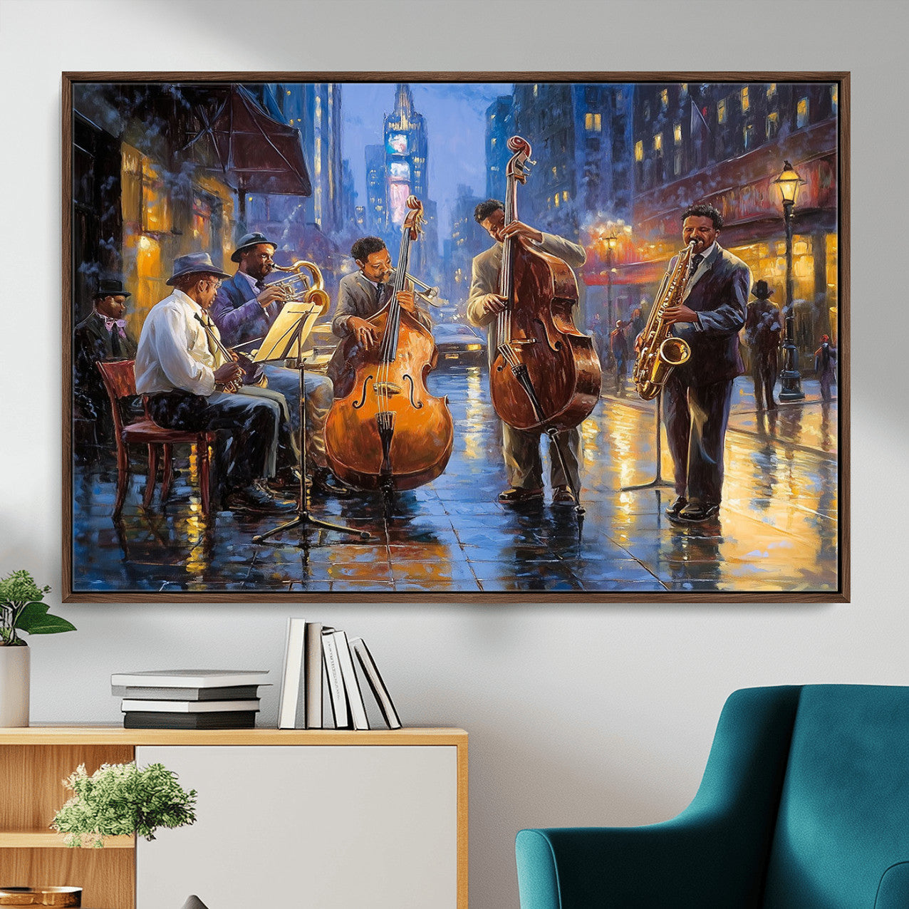 58694-MGV-FC-36X24 - Colorful Jazz Wall Art - African American Music Canvas Print - Framed Abstract Music Poster for Home