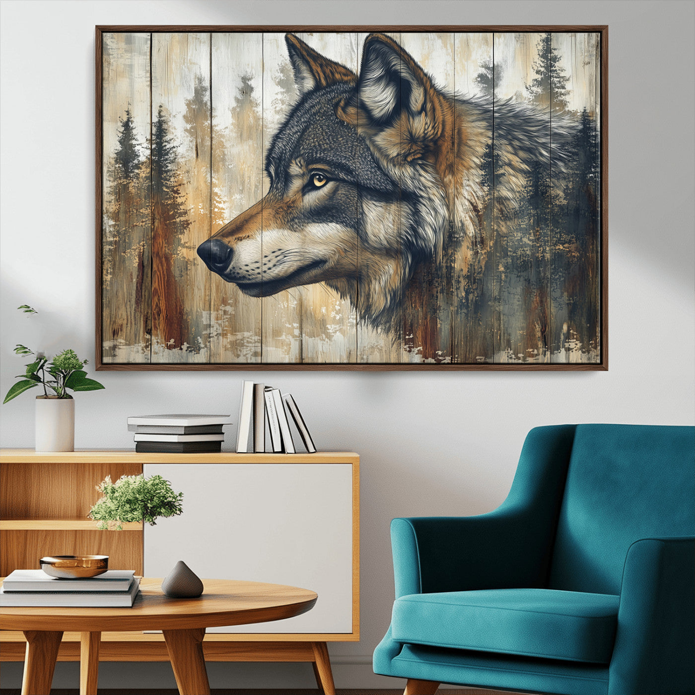 91882-MGV-CV-36X24-Rustic Wolf Wall Art Canvas Print, Vintage Woodland Wolf Wall Art