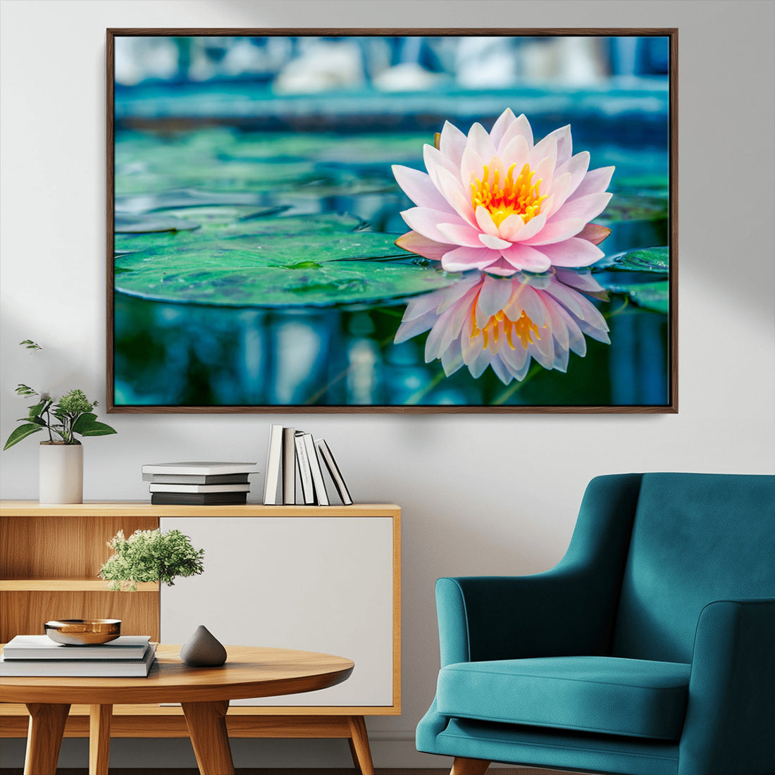 Lotus Flower Wall Art Canvas Print, Water Lily Large Wall Art for Meditation Room Decor