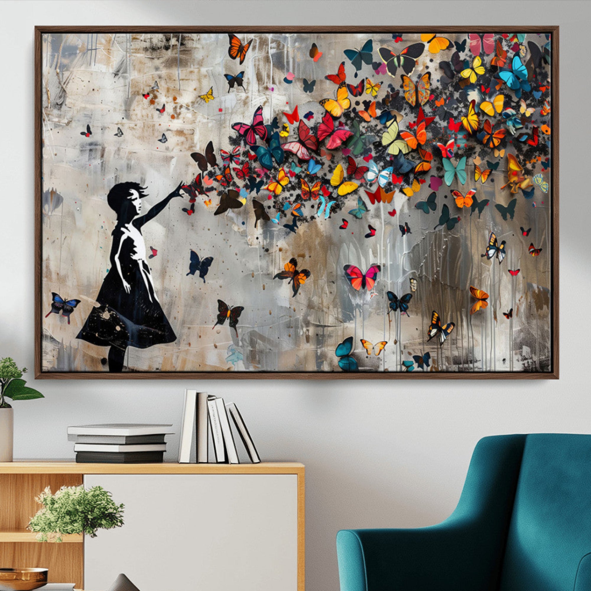 51446-MGV-CV-36X24-Butterfly Girl Wall Art – Vibrant Street Style Canvas Print, Modern Abstract Wall Decor for Living Room, Bedroom, or Office