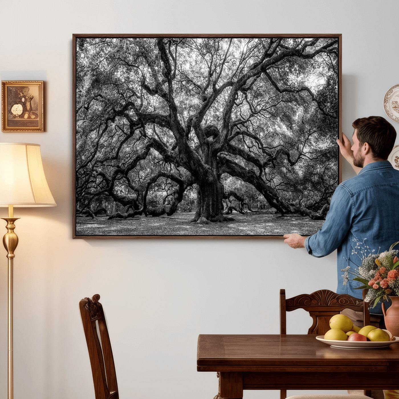 132944706-MGV-CV-36X24 - Black and White Old Angel Oak Tree Wall Art Canvas Print