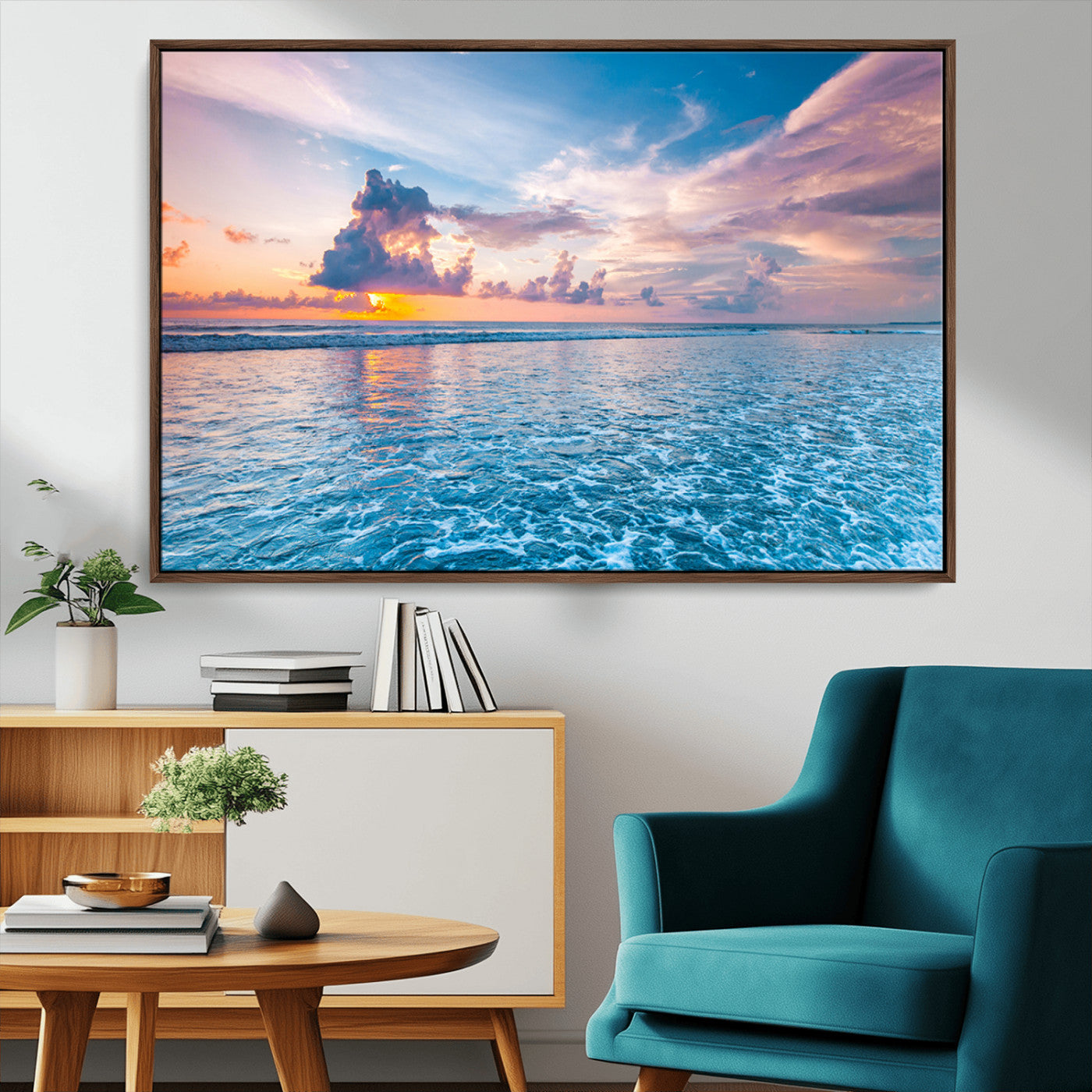 36641-MGV-CV-36X24-Ocean Sunset Canvas Wall Art Print – Tranquil Seascape Vibrant Sky Rolling Waves Coastal Artwork for Home, Office