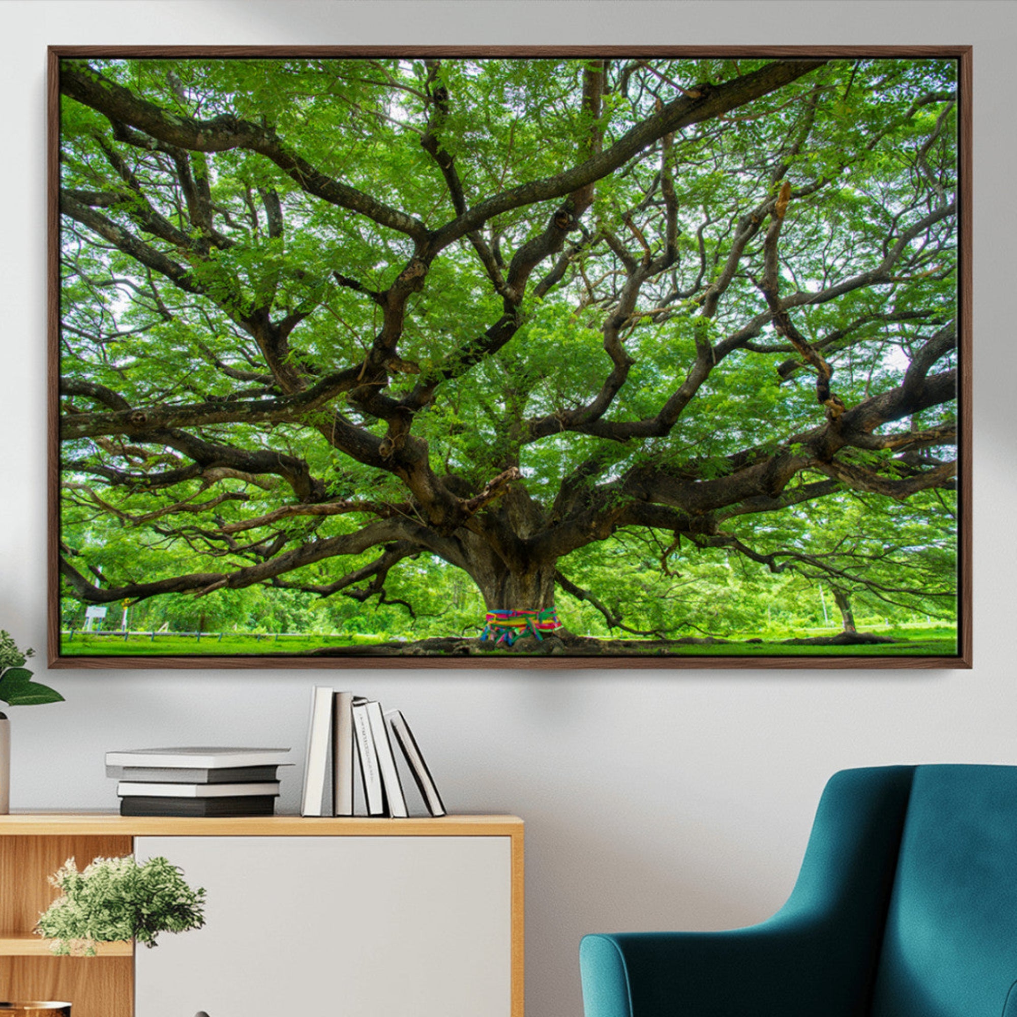 16118389-MGV-CV-36X24-Angel Oak Tree Wall Art Canvas Print – Framed Majestic Woodland Scene with Rustic Oak Artwork for Home, Office, Living Room