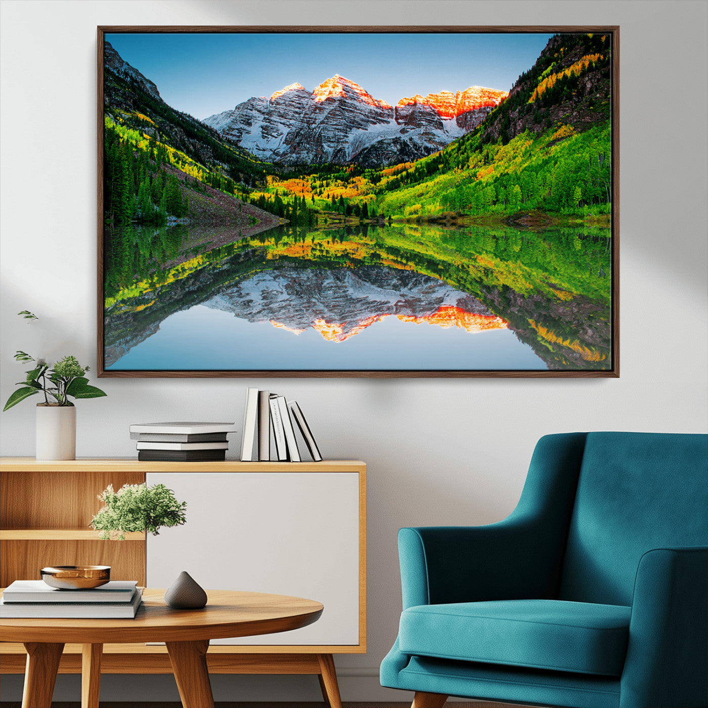 17996974-MGV-CV-36X24-Sunrise Maroon Bells Lake Wall Art Canvas Print – Framed Elk Mountains Landscape Artwork for Home, Office