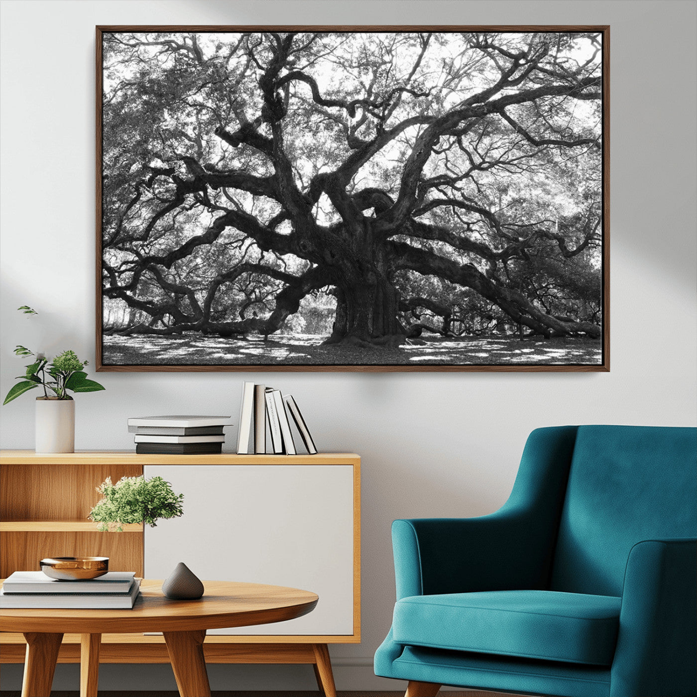 81655611-MGV-CV-36X24-Ancient Oak Wall Art Canvas Print – Gnarled Tree Twisted Branches Dramatic Sky Moody Nature Artwork for Home Office