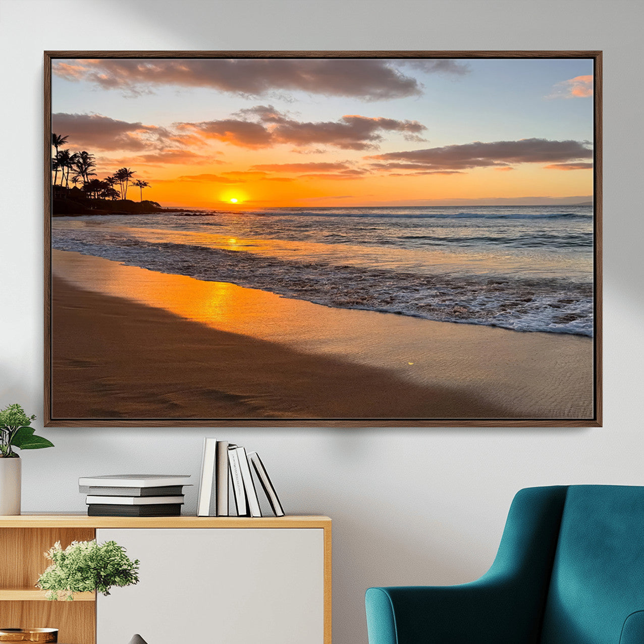 MGV-FC-36X24 - Sunset Glow Wall Art – Canvas Print of Ocean Breeze, Golden Sand, Tropical Palm Silhouettes, Tranquil Waves, Beach Nature Decor for Home