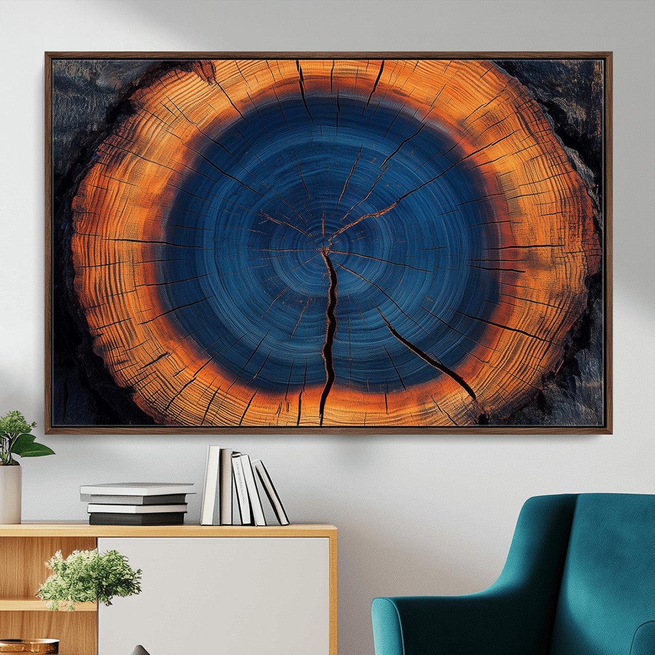 54040961-MGV-CV-36X24-Abstract Tree Ring Wall Art Print – Natural Rustic Wood Canvas, Framed Tree Stump Artwork, Modern Nature Design for Home, Office