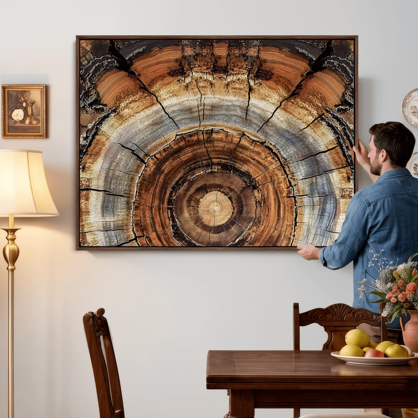 15184146-MGV-CV-36X24 - Tree Rings Wall Art Canvas Print, Framed Wood Texture Art Picture Print, Rustic Pattern Perfect Rustic Organic Decor Artwork