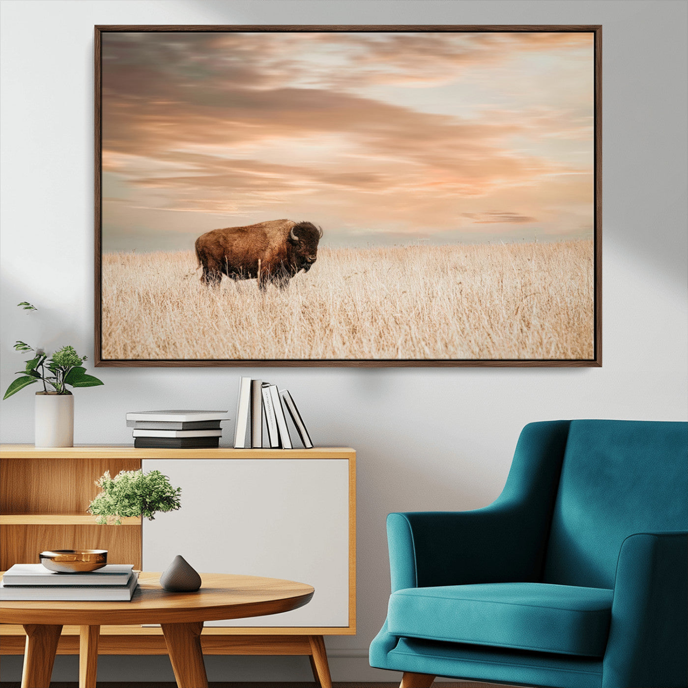 87282289-MGV-CV-36X24-Bison Wall Art Canvas Print – Framed Buffalo Artwork, Western Prairie Scene Perfect Rustic Decor for Home, Office