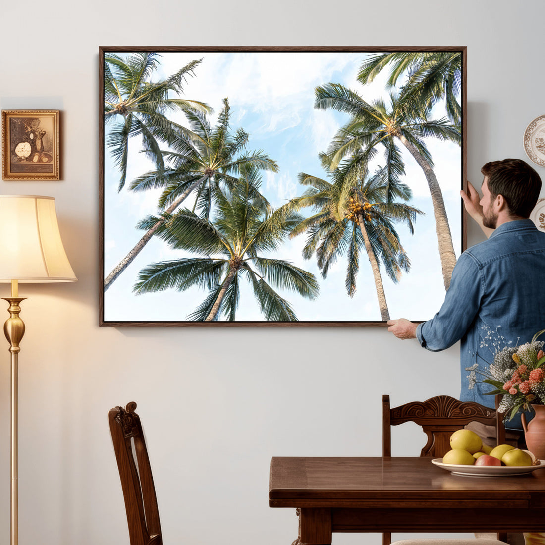 Tropical Palm Trees Wall Art | Sunlit Leaves & Blue Sky