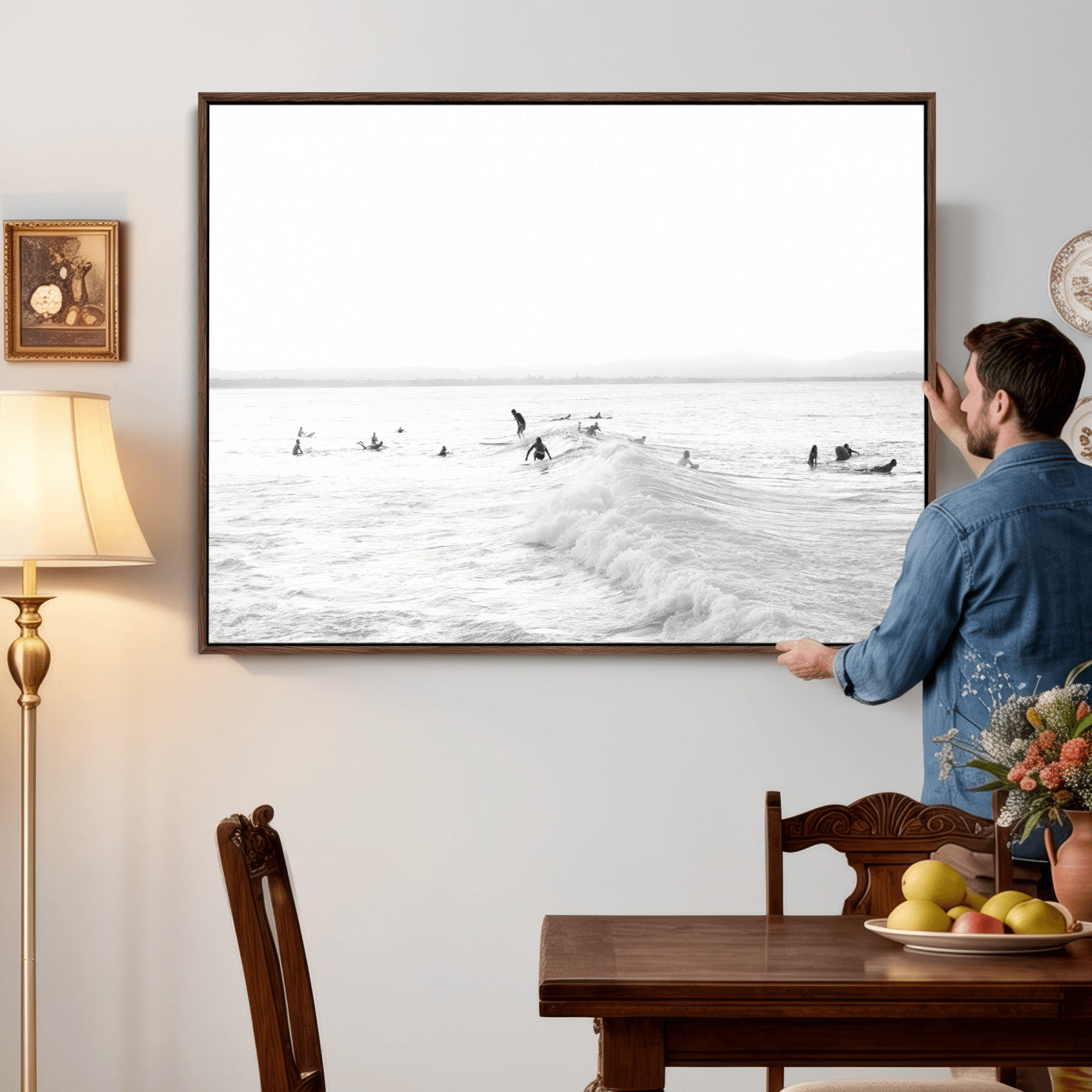 33449548-MGV-CV-36X24 - Surf Crowd Motion Wall Art – Active Surfers & Ocean Waves Canvas Print, Dynamic Water and Coastal Horizon for Living Room or Sea Adventure Decor