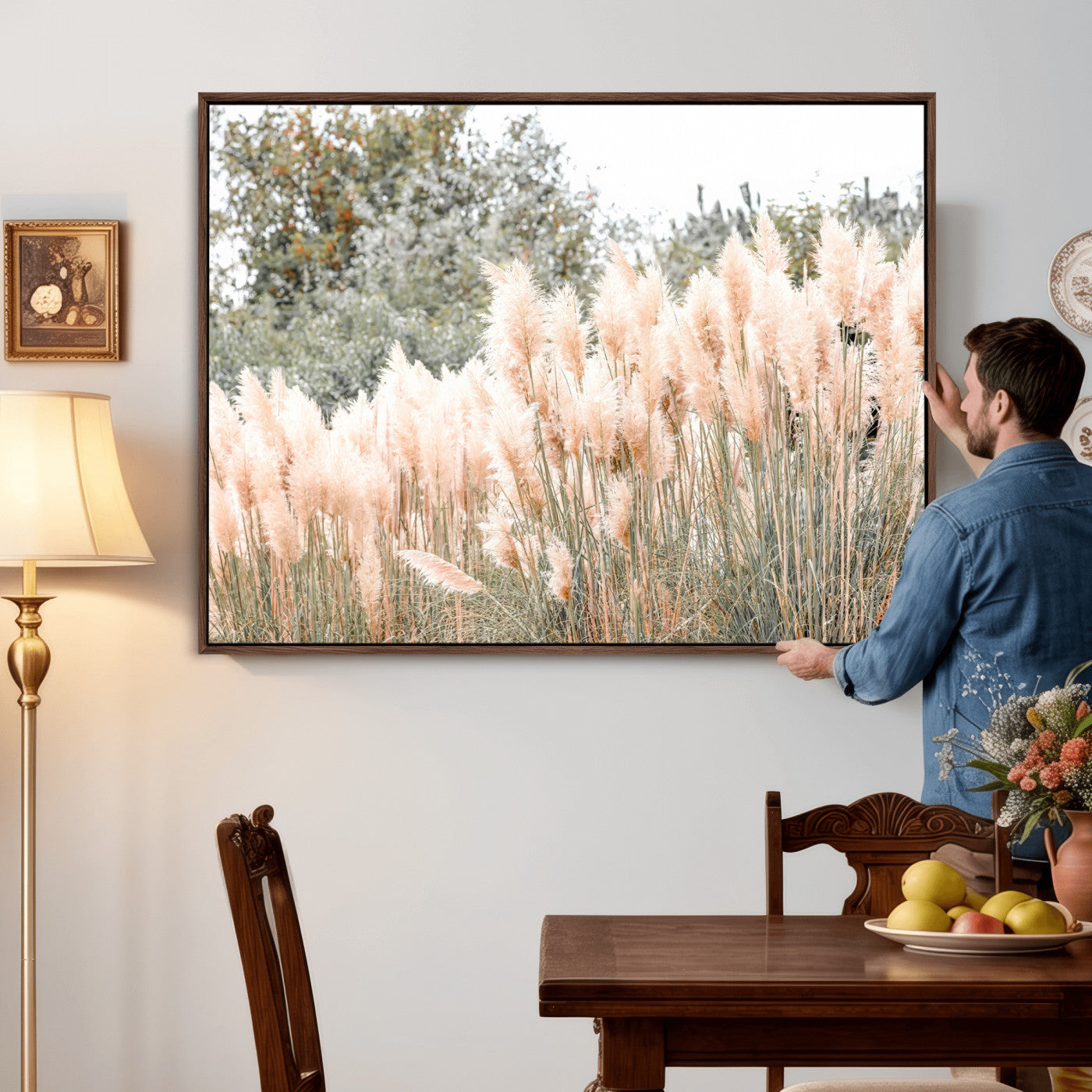 21826392-MGV-CV-36X24 - Pampas Grass Wall Art – Soft Blush Hues and Natural Texture Canvas Print, Serene Outdoors & Botanical Charm for Living Room or Nature Decor