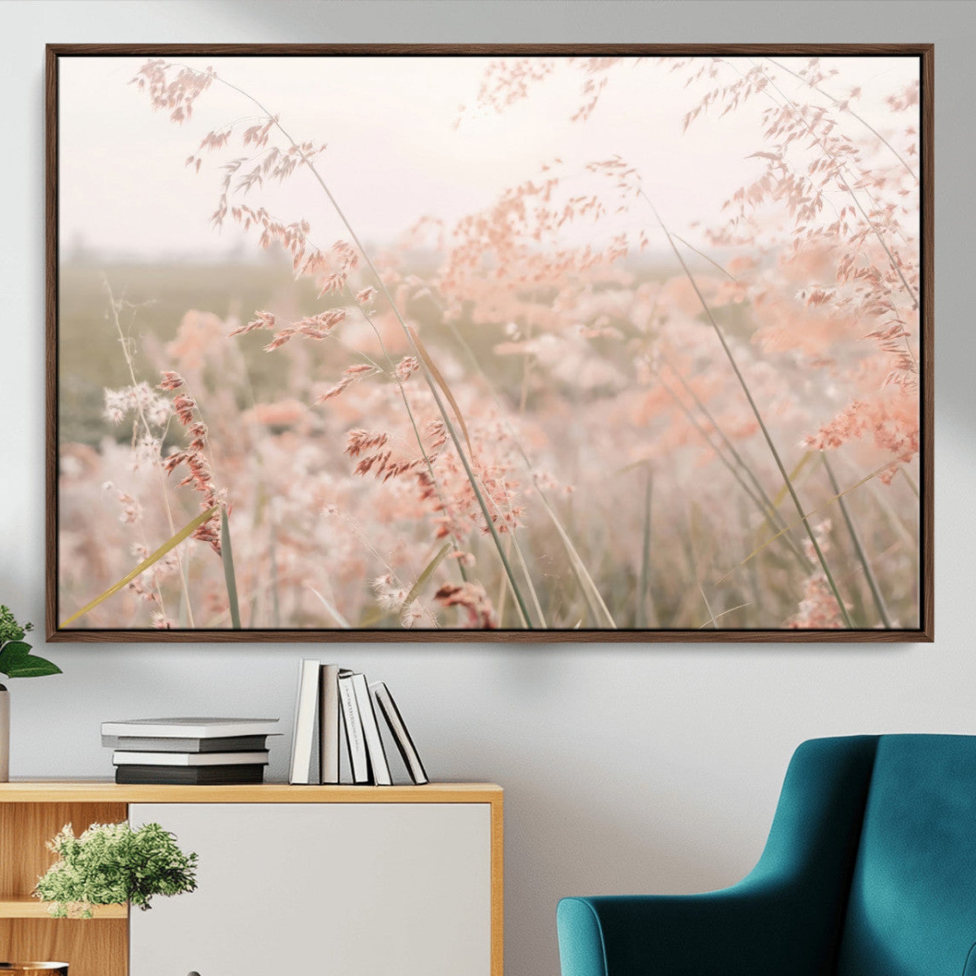 79164340-MGV-CV-36X24-Pastel Grasses Wall Art Canvas Print – Framed Soft Meadow Field Gentle Breeze Minimal Nature Artwork for Home Office