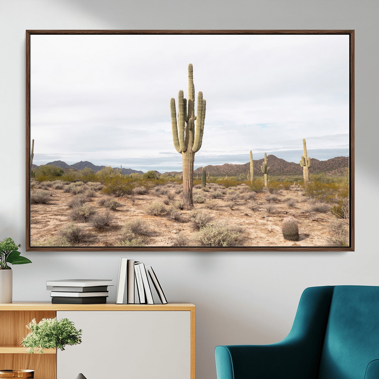 MGV-FC-36X24 - Saguaro Cactus Wall Art Canvas Print, Framed Desert Cactus Art Picture Print, Earthy Desert Perfect Southwestern Boho Decor Artwork