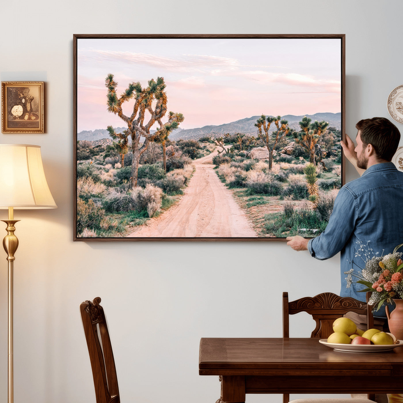 12540952-MGV-CV-36X24 - Desert Trail Wall Art – Canvas Print of Joshua Trees & Sunset Glow, Sandy Path Wilderness, Scenic Nature Escape Decor for Living Room, Office or Bedroom
