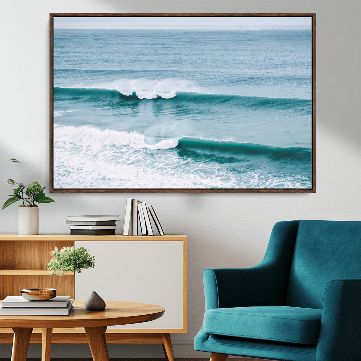 73692470-MGV-CV-36X24-Ocean Swell Wall Art Canvas Print – Framed Surf Waves Scene with Blue Water Artwork for Home, Office, Living Room