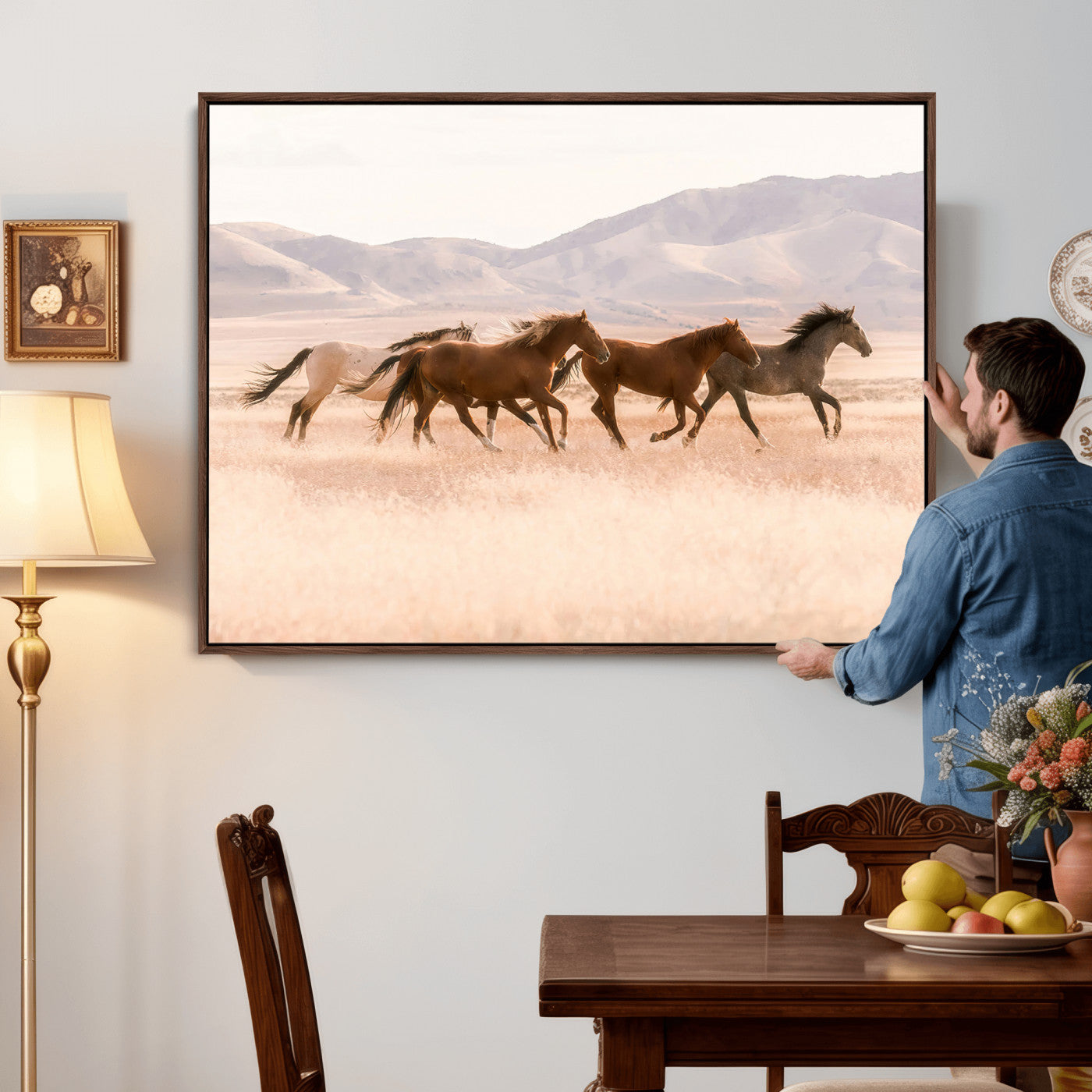 HORSESH-MGV-CV-36X24 - Wild Horses Wall Art – Running Freedom Canvas Print, Graceful Movement, Outdoor Landscape, Nature’s Power and Spirit, Home or Office Decor