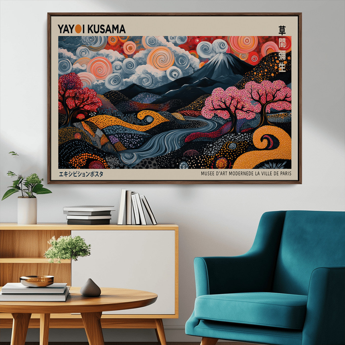 89598235-MGV-CV-36X24-Modern Japanese Wall Art Canvas Print – Framed Contemporary Yayoi Kusama Artwork for Home, Office, Living Room