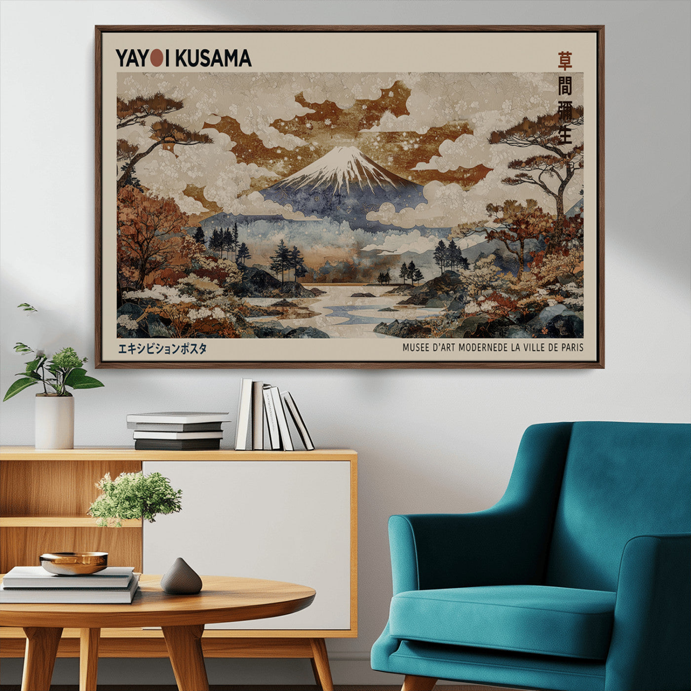 11778299-MGV-CV-36X24-Yayoi Kusama Wall Art Canvas Print – Framed Modern Japanese Abstract Mount Fuji Artwork for Home, Office, Living Room