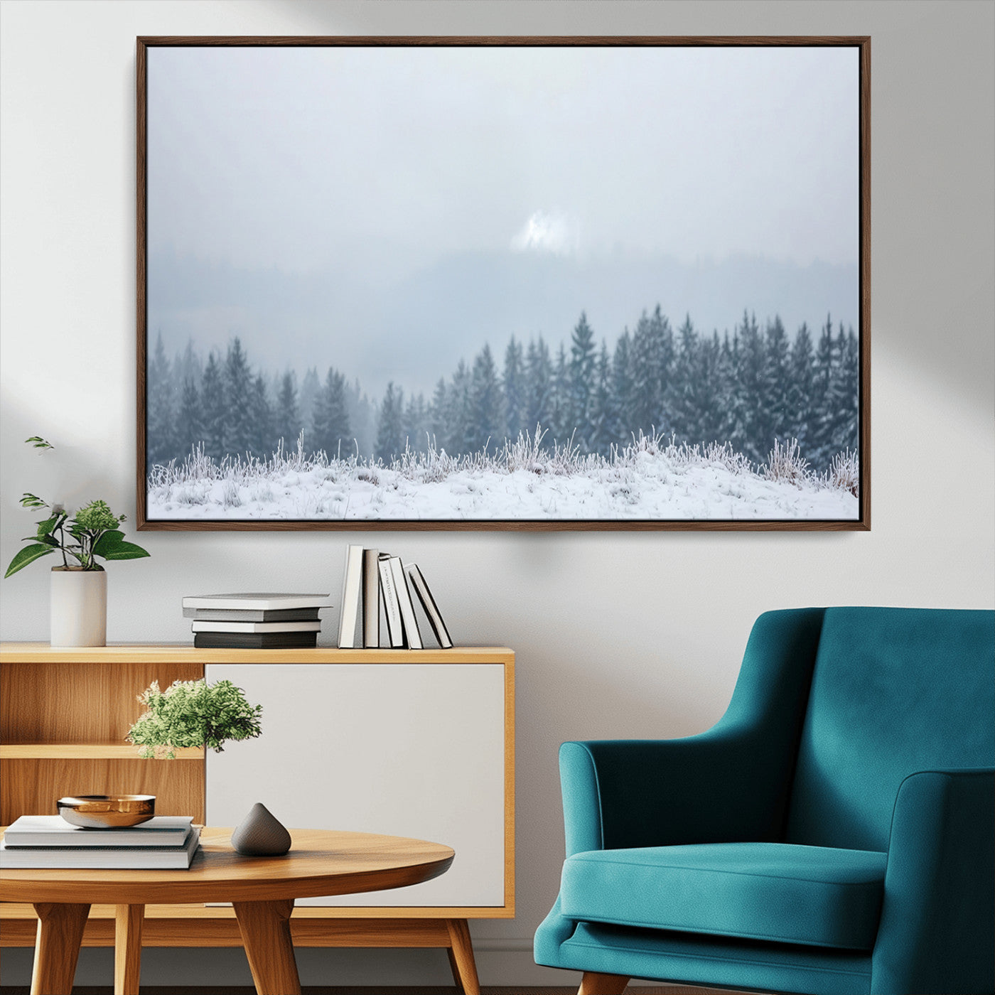 33033082-MGV-CV-36X24-Winter Forest Wall Art Canvas Print – Framed Snowy Landscape Art Picture Misty Tree Scene Artwork for Home Office