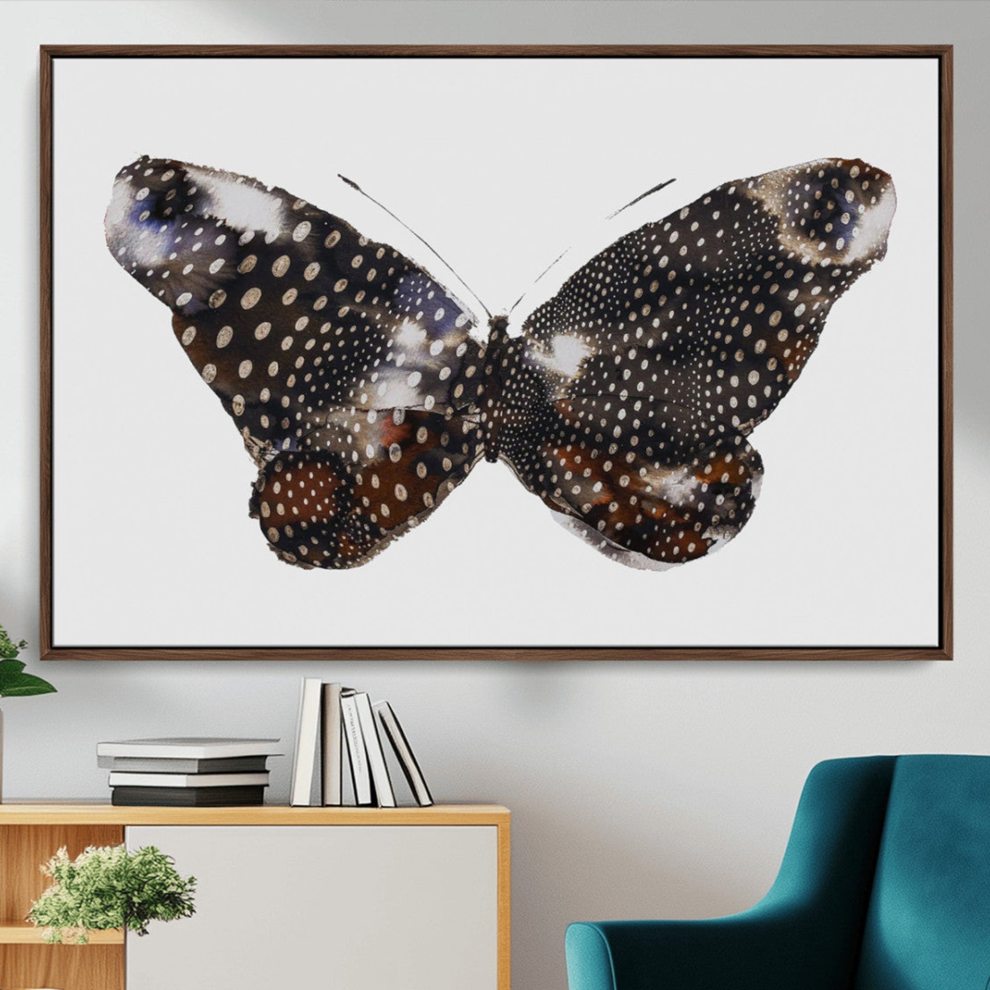 99831147-MGV-CV-36X24-Spotted Butterfly Wall Art Canvas Print – Framed Neutral Insect Earthy Wing Pattern Modern Rustic Nature Artwork for Home Office