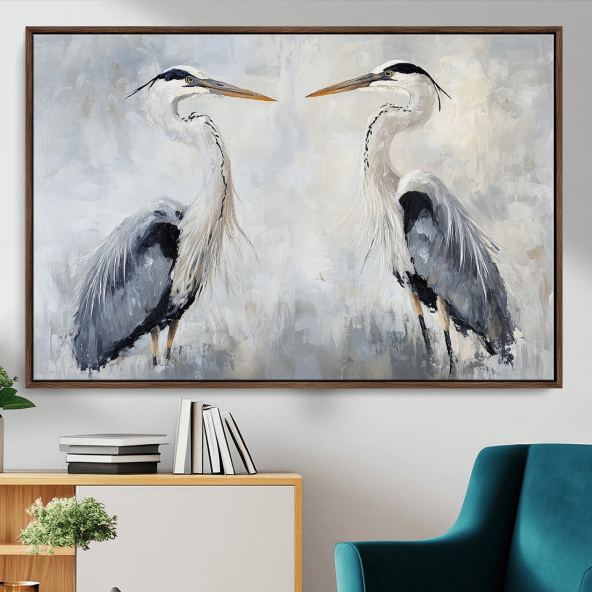 90806932-MGV-CV-36X24-Heron Wall Art Canvas Print – Framed Bird Nature Inspired Coastal Minimalist Wildlife Artwork for Home Office