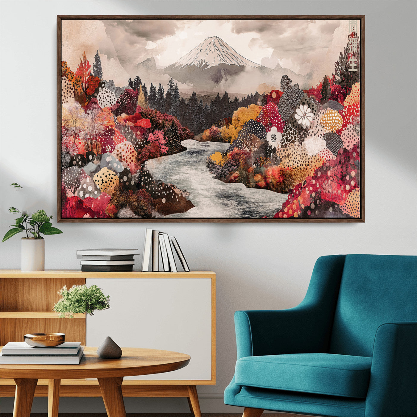 37138418-MGV-CV-36X24-Mountain Wall Art Canvas Print – Framed Autumn Forest Cottagecore Landscape Boho Nature Artwork for Home Office