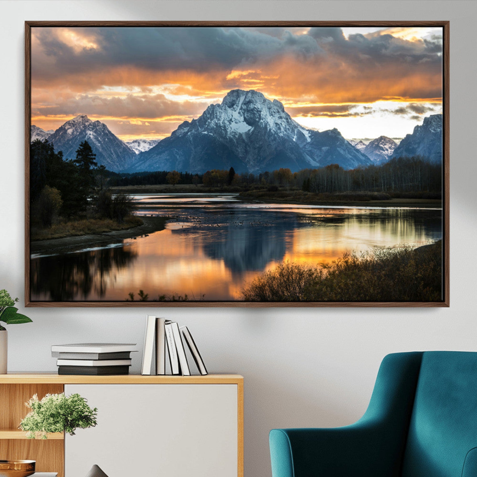 14130176-MGV-CV-36X24-Mountain Sunset Wall Art Canvas Print – Framed Alpine Wilderness Golden Hour Scenic Nature Artwork for Home Offic