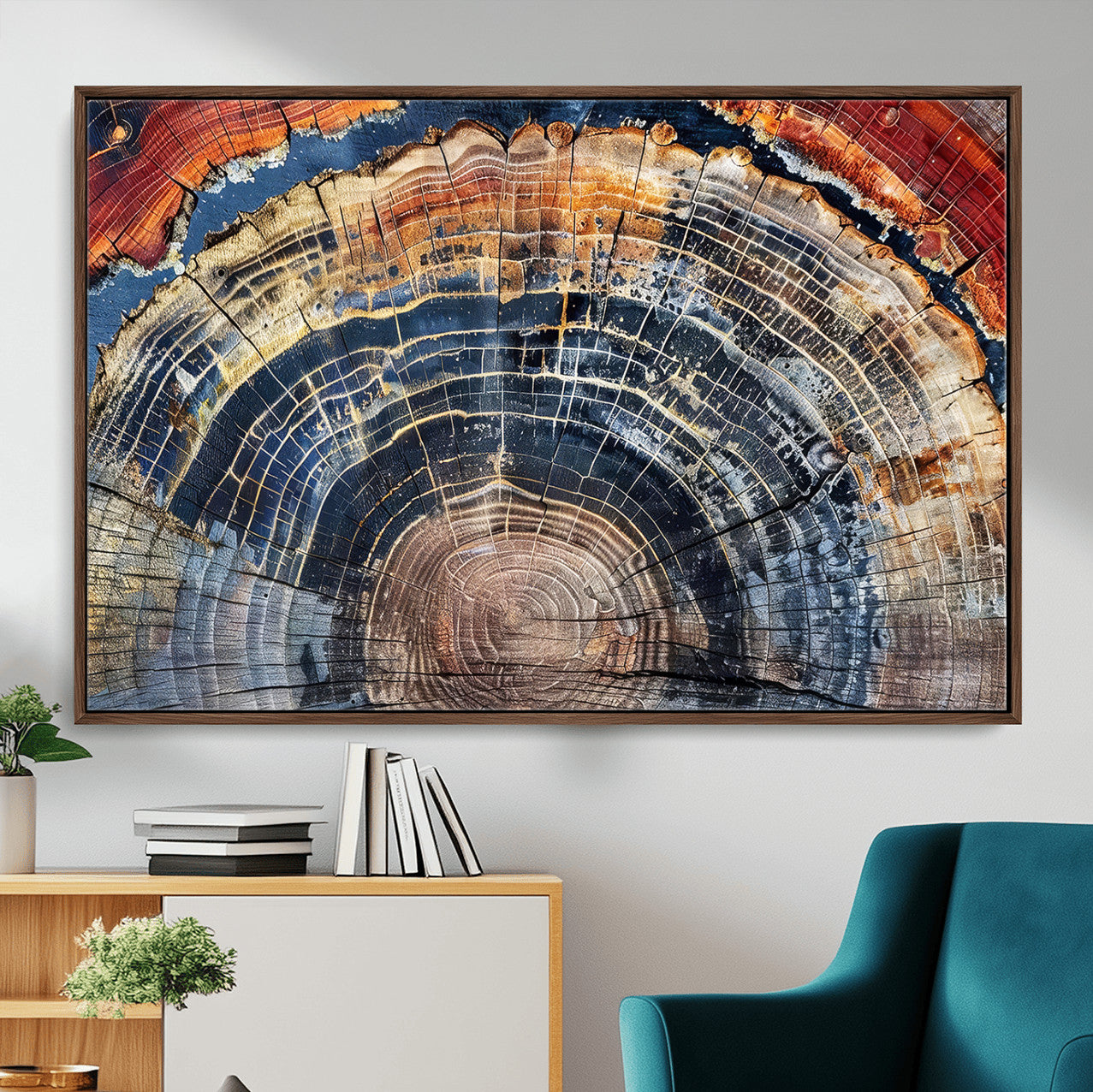 60292921-MGV-FC-36X24 - Vintage Tree Rings Wall Art Canvas Print – Framed Wood Art Picture Petrified Wood Artwork for Home, Office, Living Room